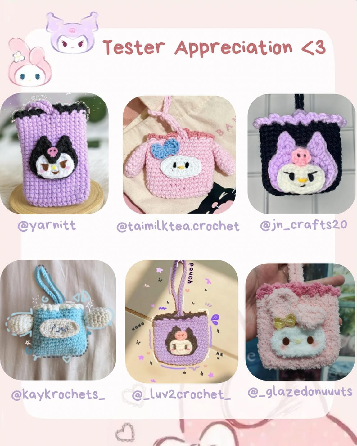 Free Crochet Pattern: Kuromi & My Melody Mini Pouches