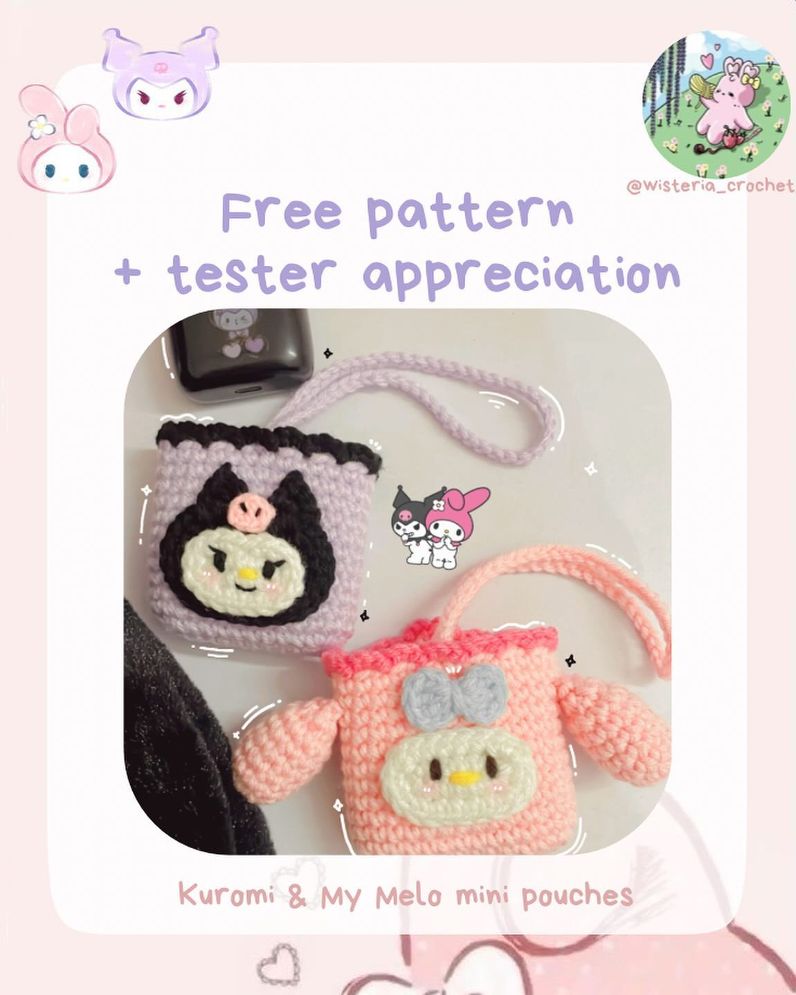 Free Crochet Pattern: Kuromi & My Melody Mini Pouches