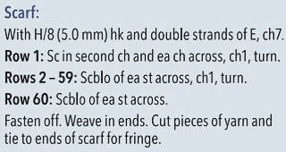 Free Crochet Pattern: Light Blue Ribbed Scarf with Fringe using H/8 Hook and Double Strands