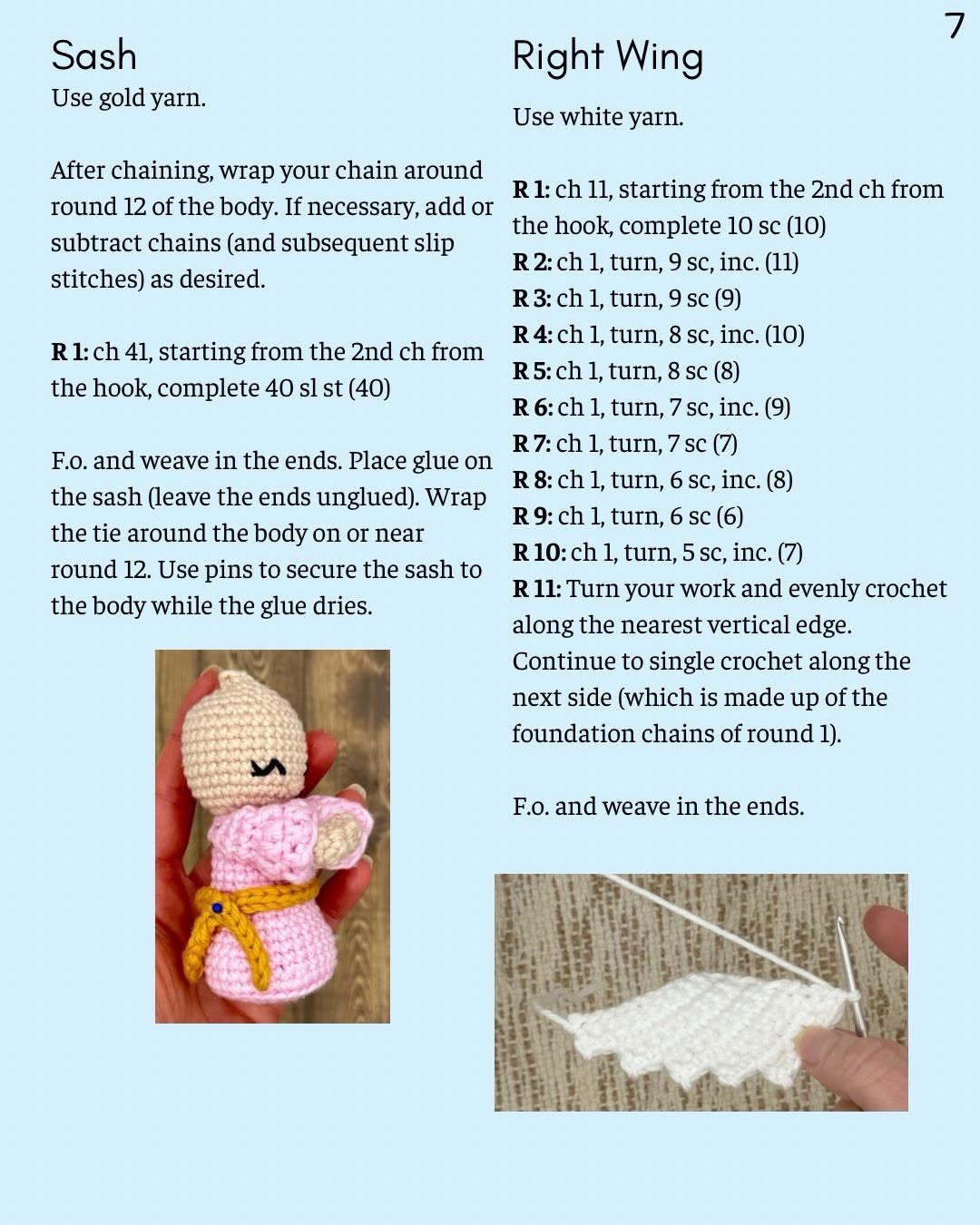 Free Crochet Pattern: Little Guardian Angel Amigurumi Doll with Brown Hair and Pink Dress