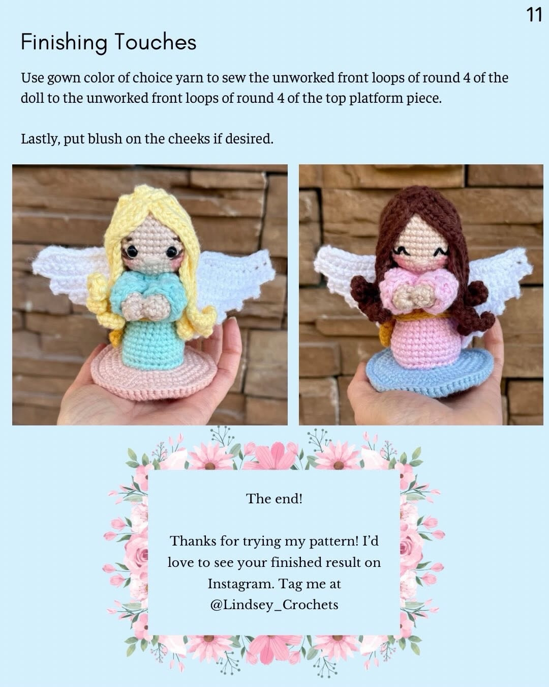 Free Crochet Pattern: Little Guardian Angel Amigurumi Doll with Brown Hair and Pink Dress