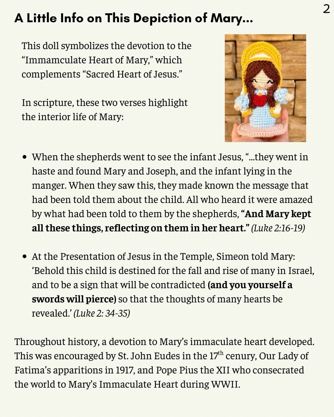 Free Crochet Pattern: Little Mary Amigurumi Doll with Immaculate Heart Symbolism