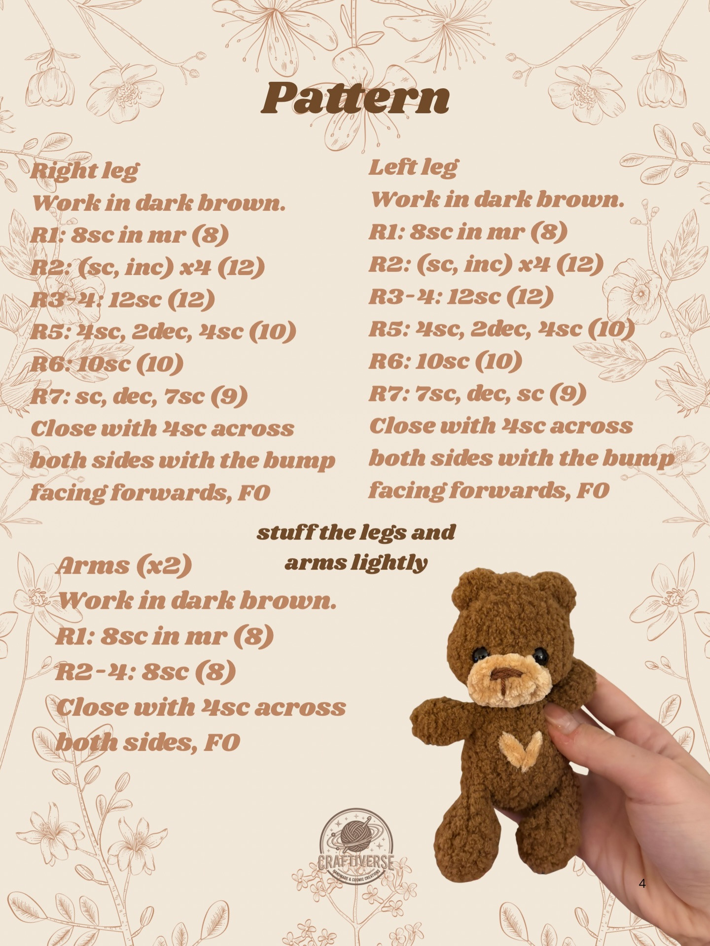 Free Crochet Pattern: Love-aim Teddy Bear with Heart Chest Detail