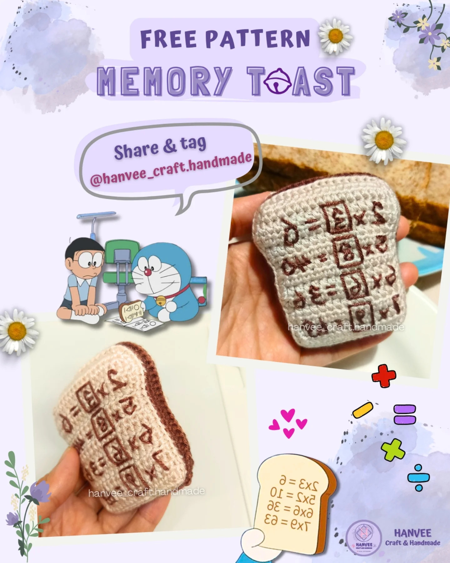 Free Crochet Pattern Memory Toast with Math Equations by Hanvee Craft
