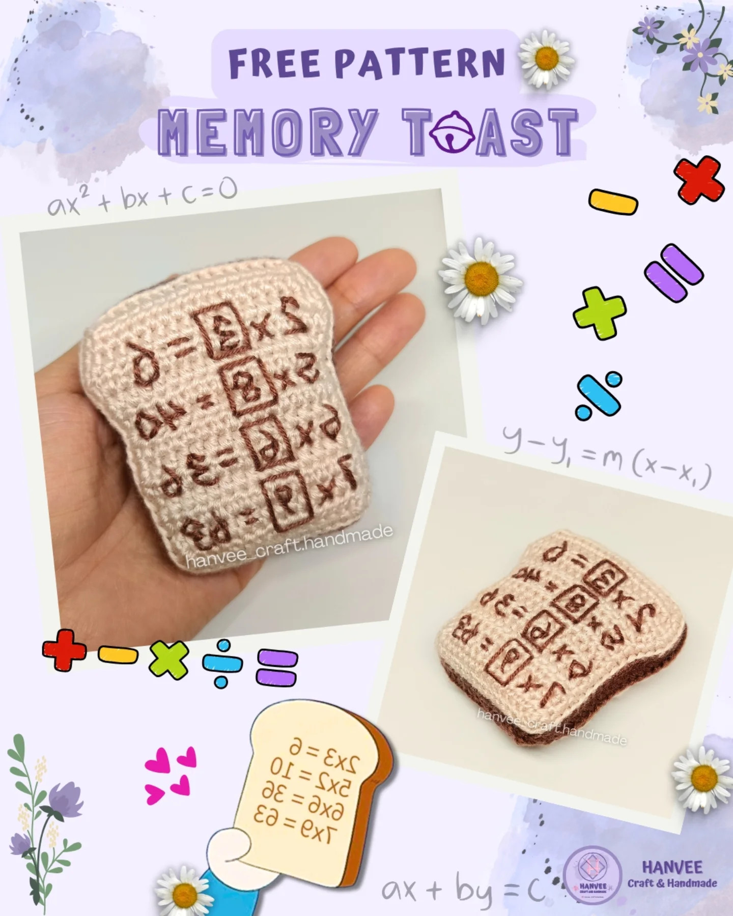 Free Crochet Pattern Memory Toast with Math Equations by Hanvee Craft