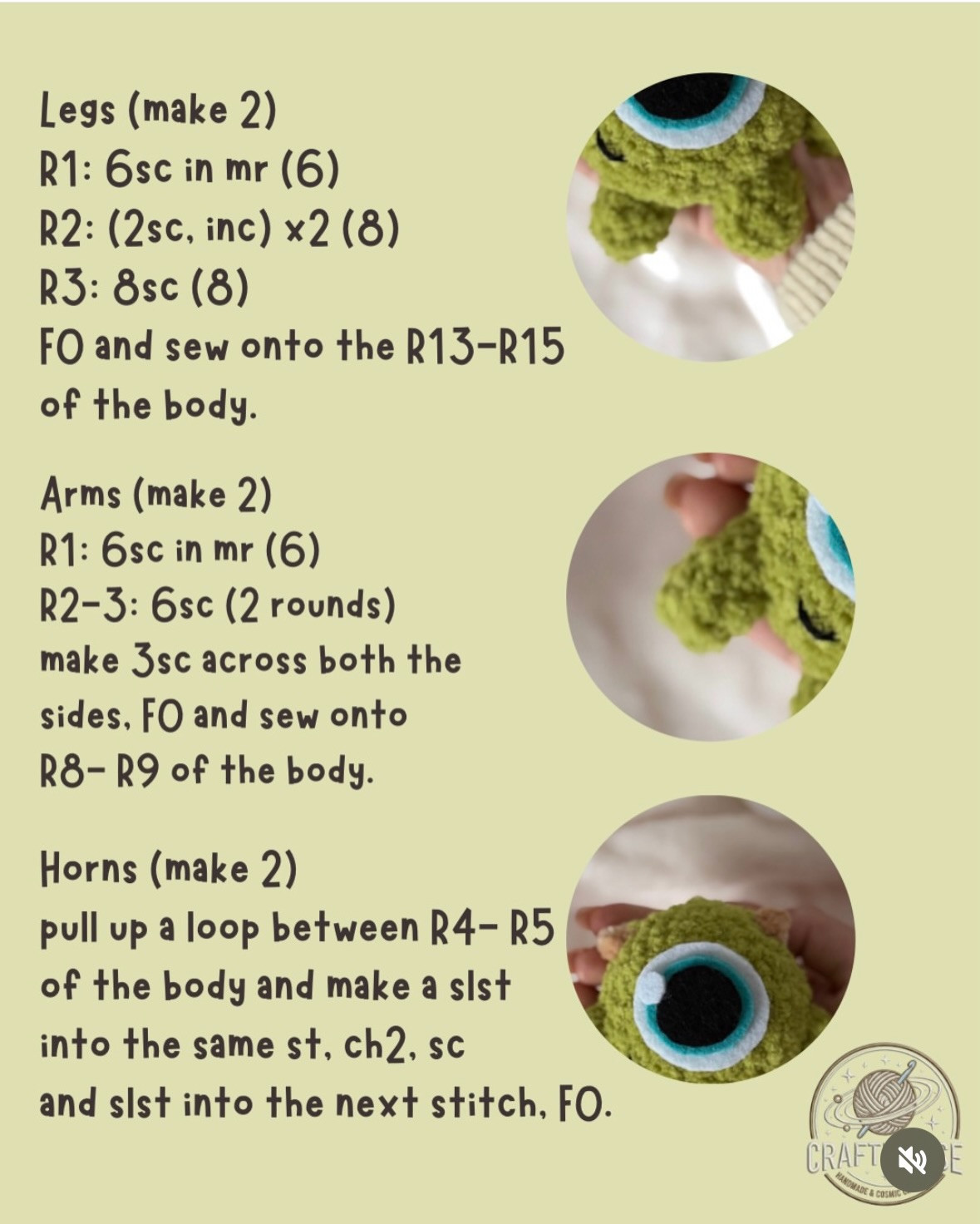 Free Crochet Pattern: Mike Wazowski Amigurumi Doll by Craftiverse