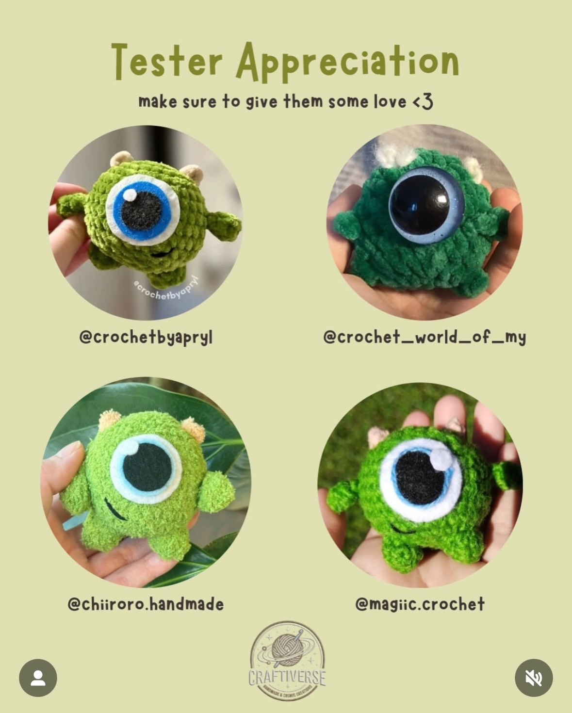 Free Crochet Pattern: Mike Wazowski Amigurumi Doll by Craftiverse