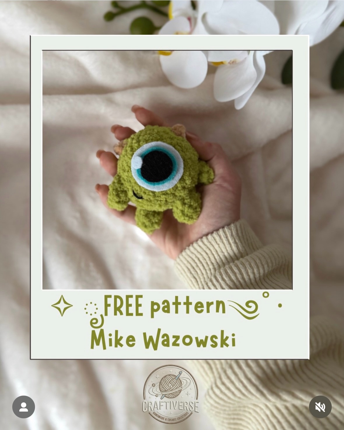 Free Crochet Pattern: Mike Wazowski Amigurumi Doll by Craftiverse