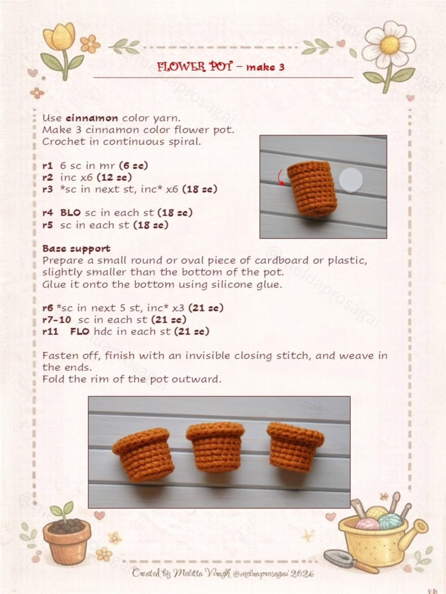 Free Crochet Pattern Mini Flowers 2: Cactus, Mushroom & Heart Flower Amigurumi