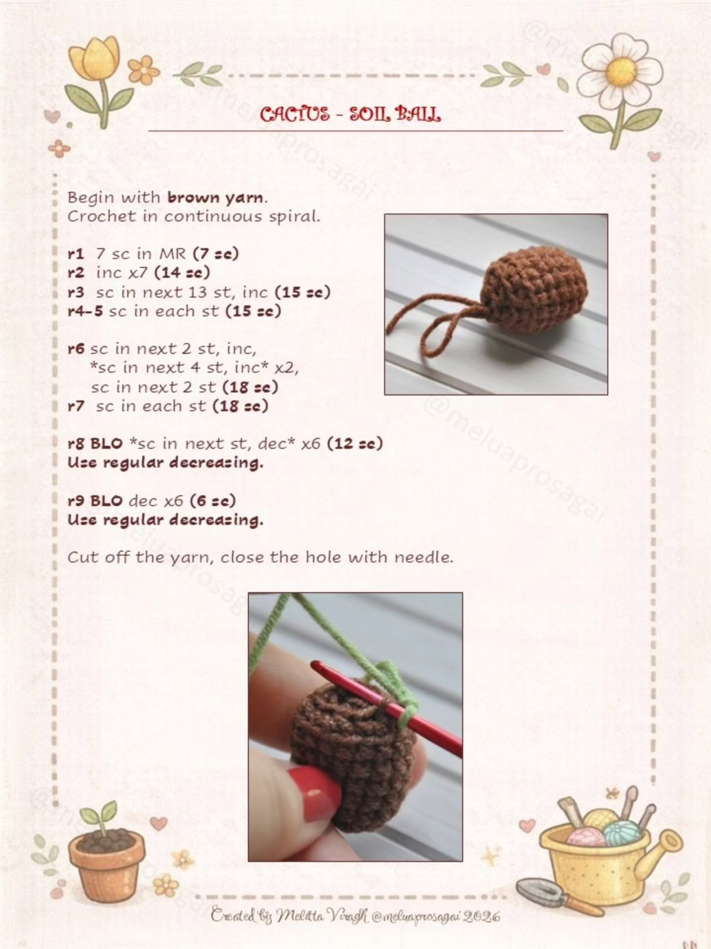 Free Crochet Pattern Mini Flowers 2: Cactus, Mushroom & Heart Flower Amigurumi
