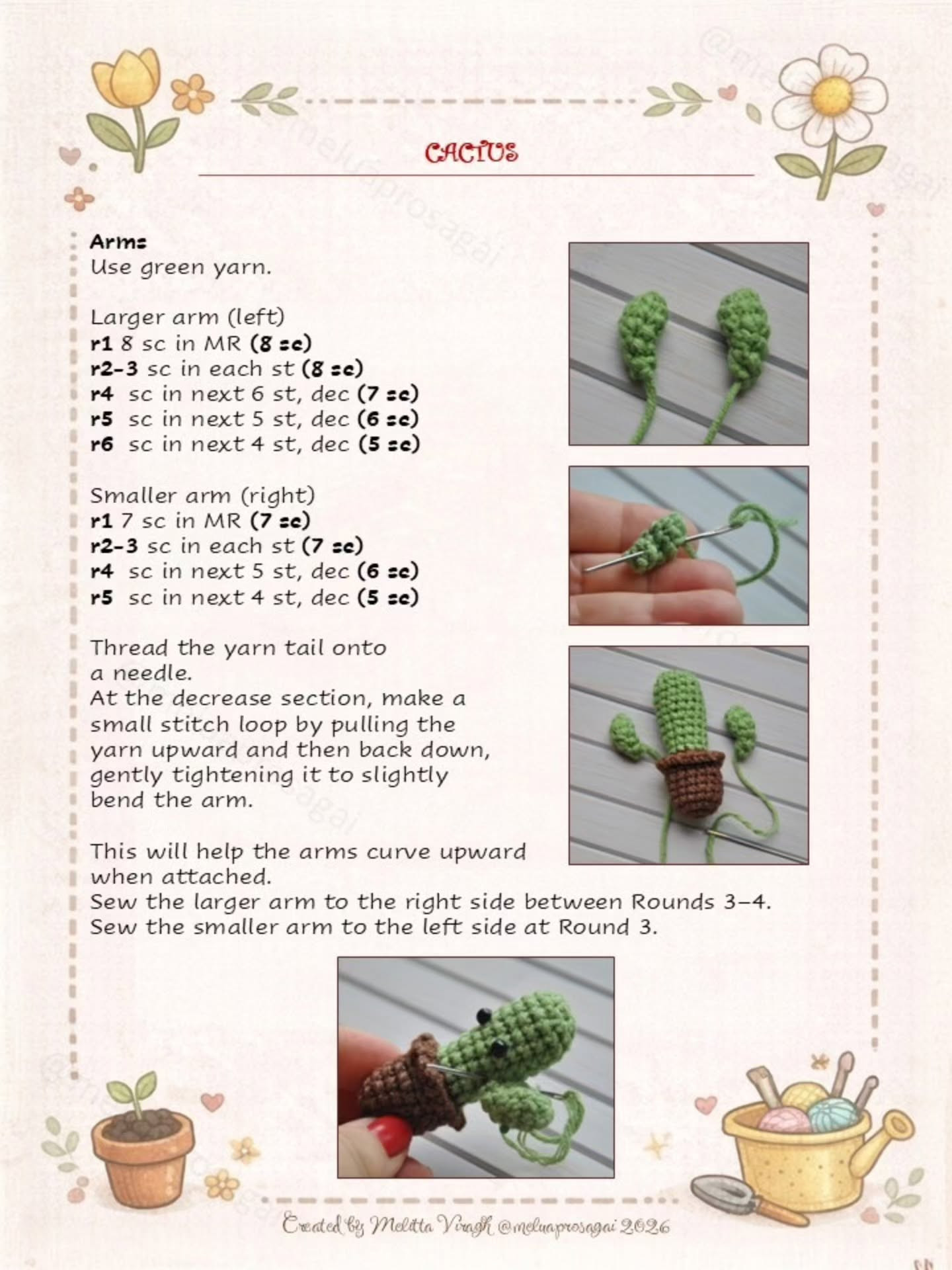 Free Crochet Pattern Mini Flowers 2: Cactus, Mushroom & Heart Flower Amigurumi