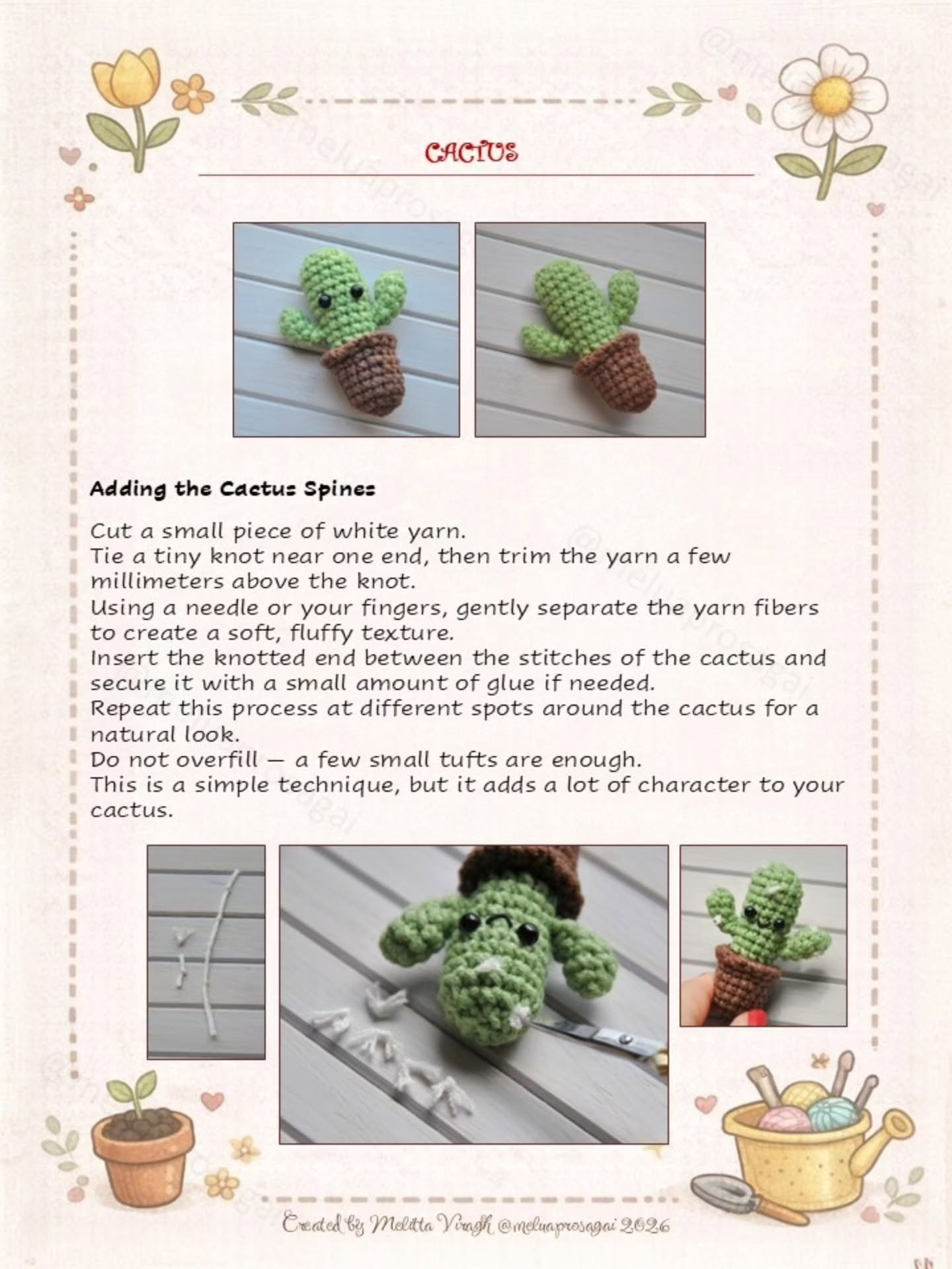 Free Crochet Pattern Mini Flowers 2: Cactus, Mushroom & Heart Flower Amigurumi