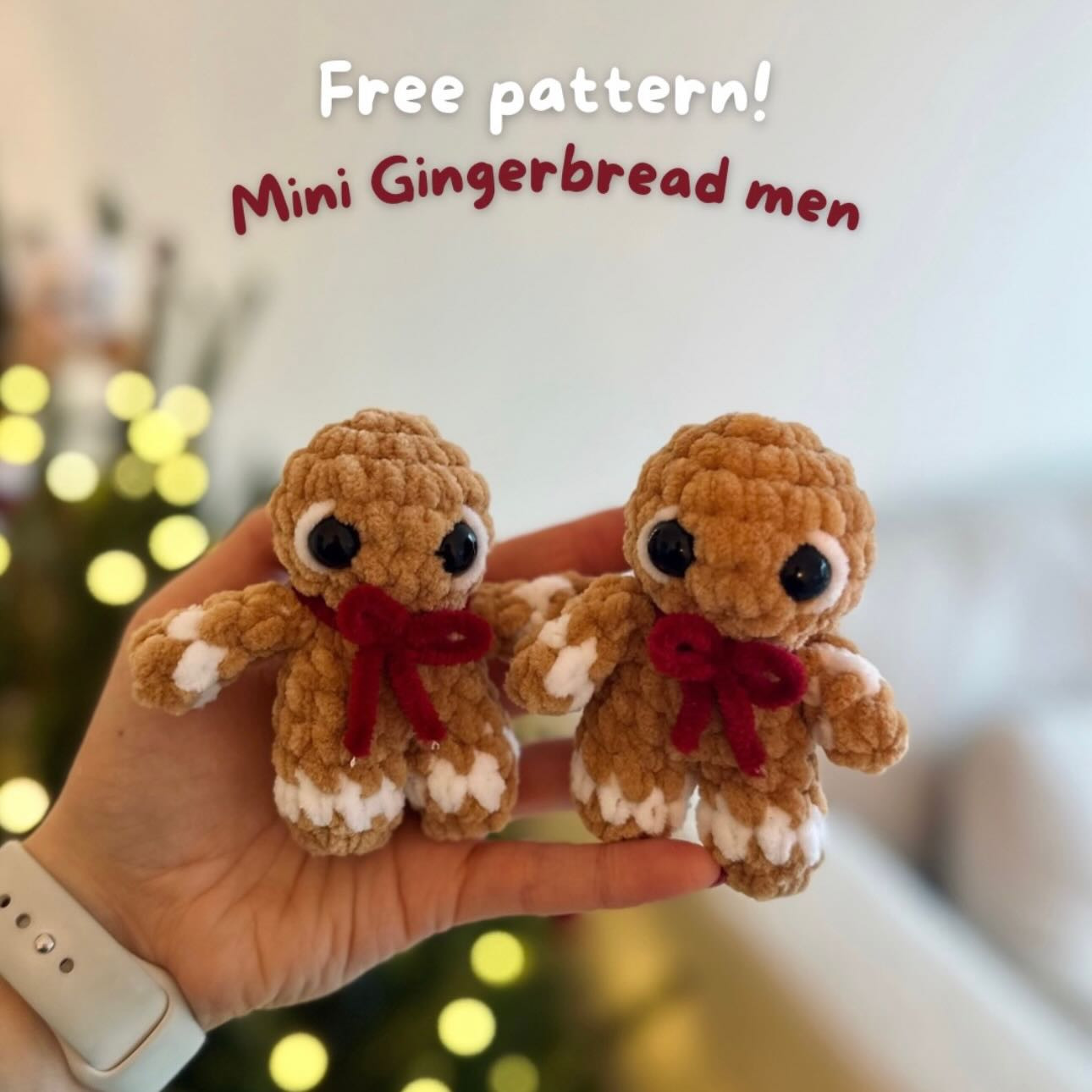 Free Crochet Pattern: Mini Gingerbread Men Amigurumi with Red Bow