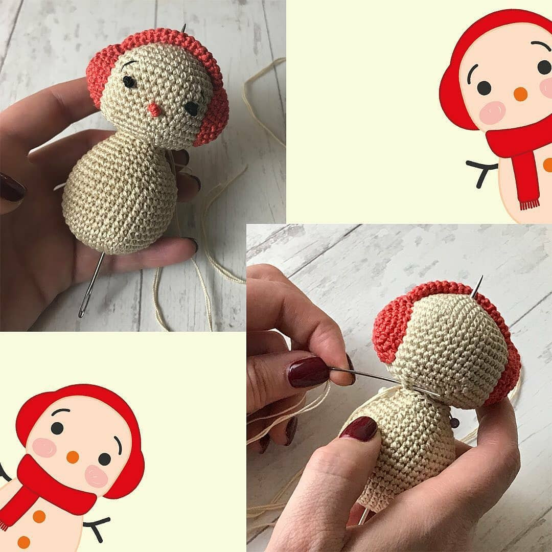 Free Crochet Pattern Part 1: Head and Ear Muffs for Little Snowman Amigurumi
