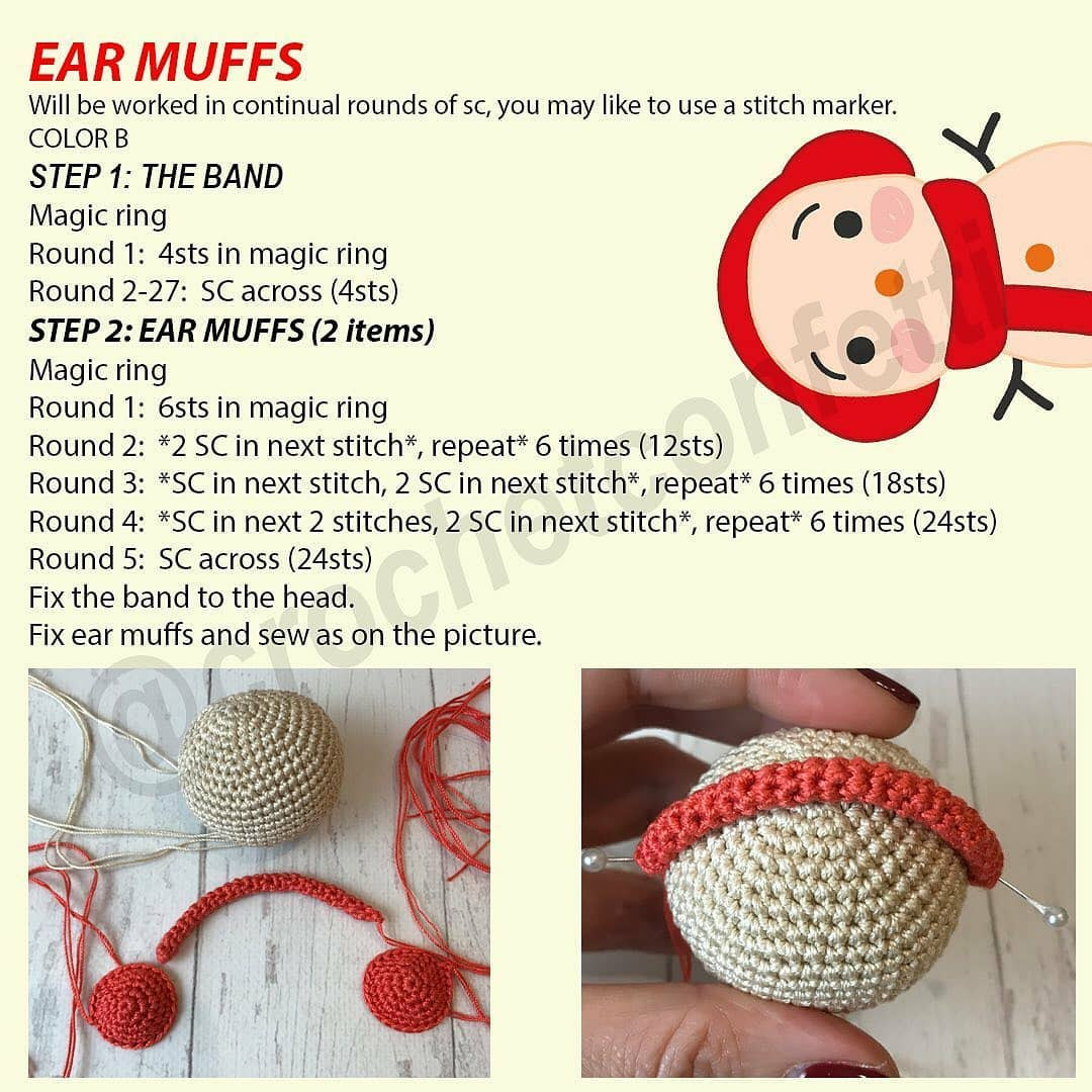 Free Crochet Pattern Part 1: Head and Ear Muffs for Little Snowman Amigurumi