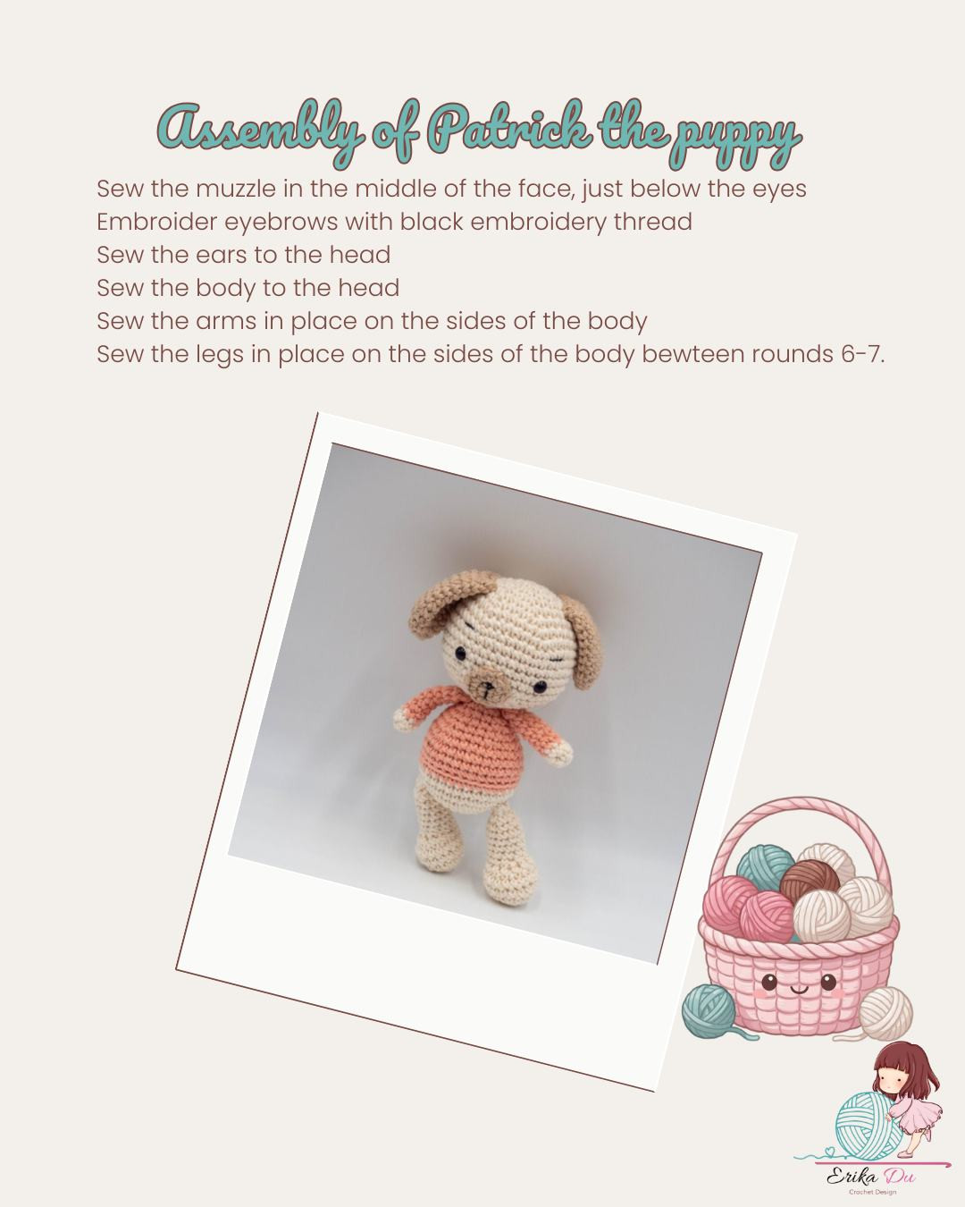 Free Crochet Pattern: Patrick the Puppy Amigurumi - Cute Beige and Orange Dog Doll