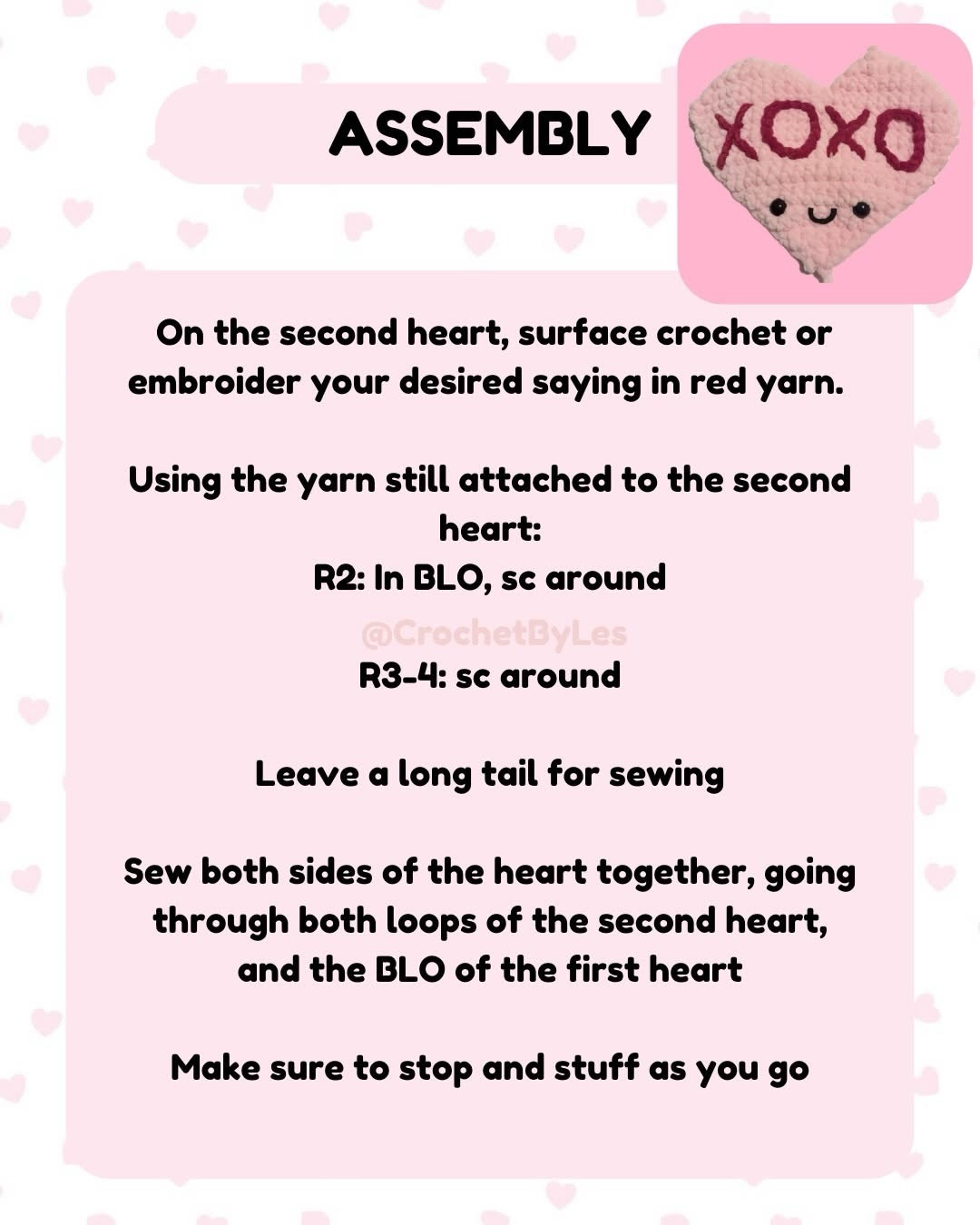 Free Crochet Pattern: Pink Candy Heart Jellycat Amigurumi with XOXO Design