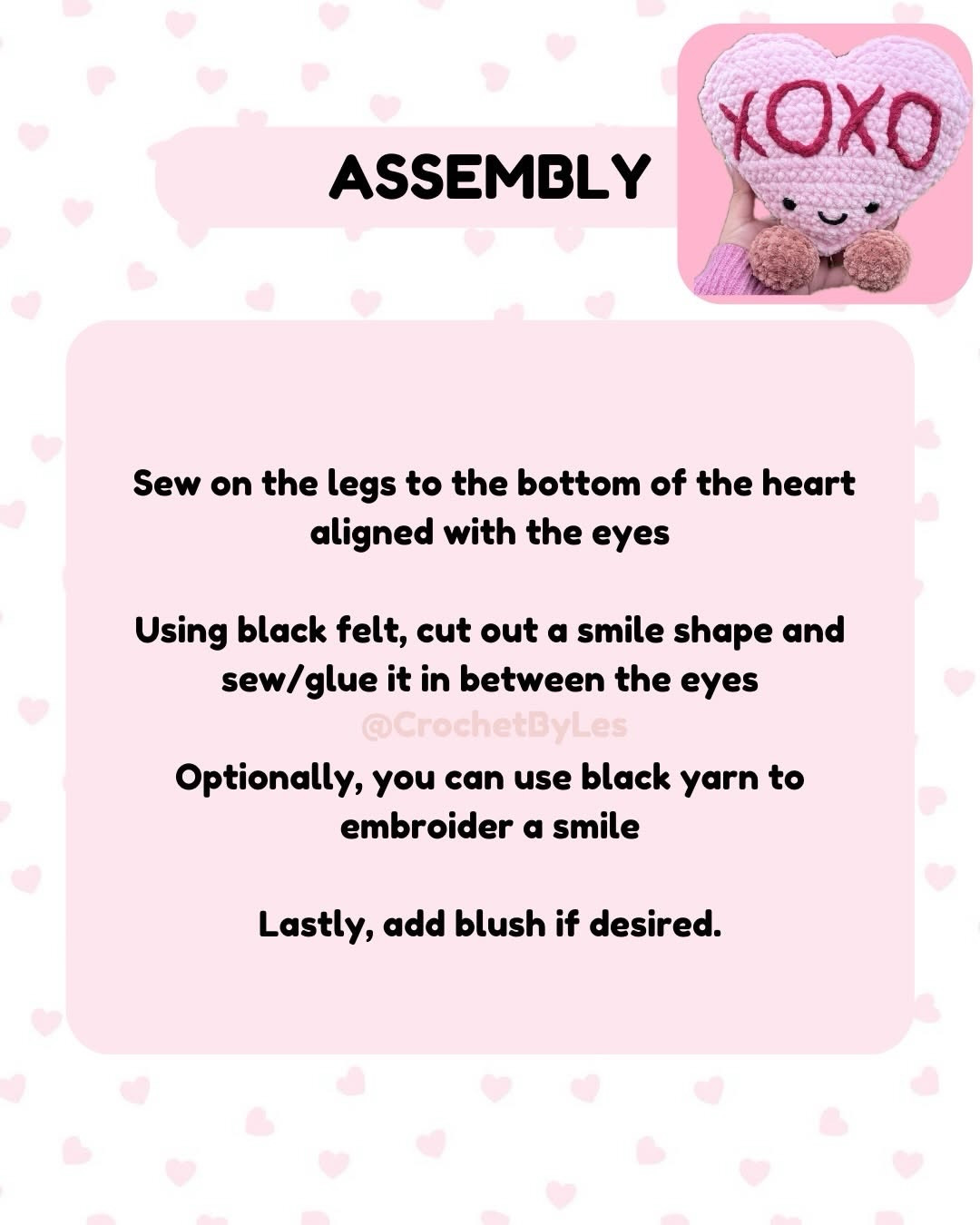Free Crochet Pattern: Pink Candy Heart Jellycat Amigurumi with XOXO Design