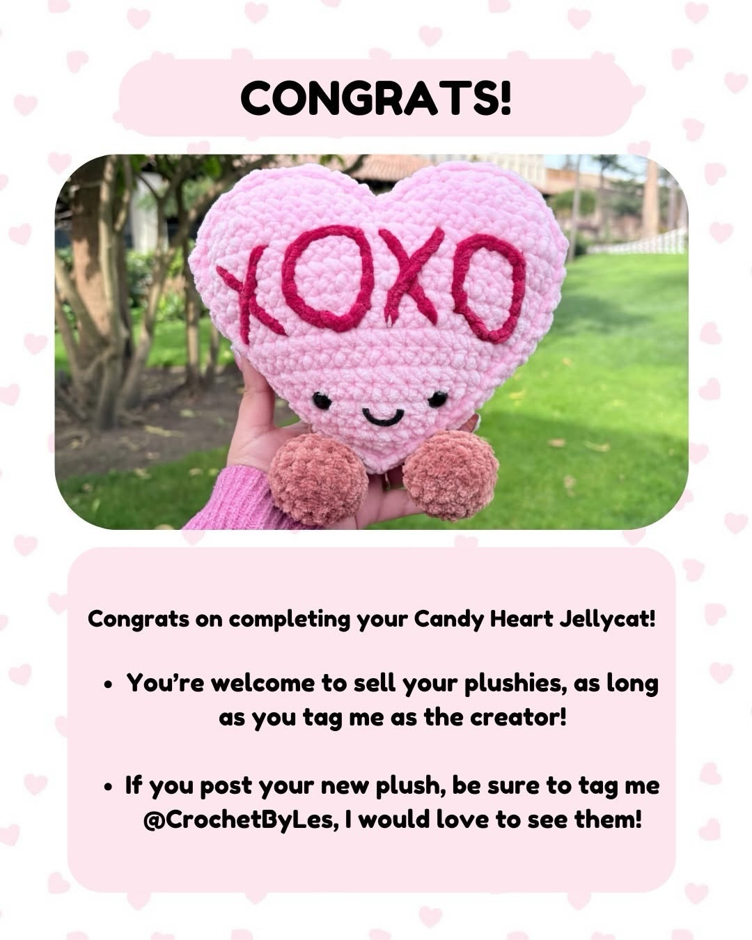 Free Crochet Pattern: Pink Candy Heart Jellycat Amigurumi with XOXO Design