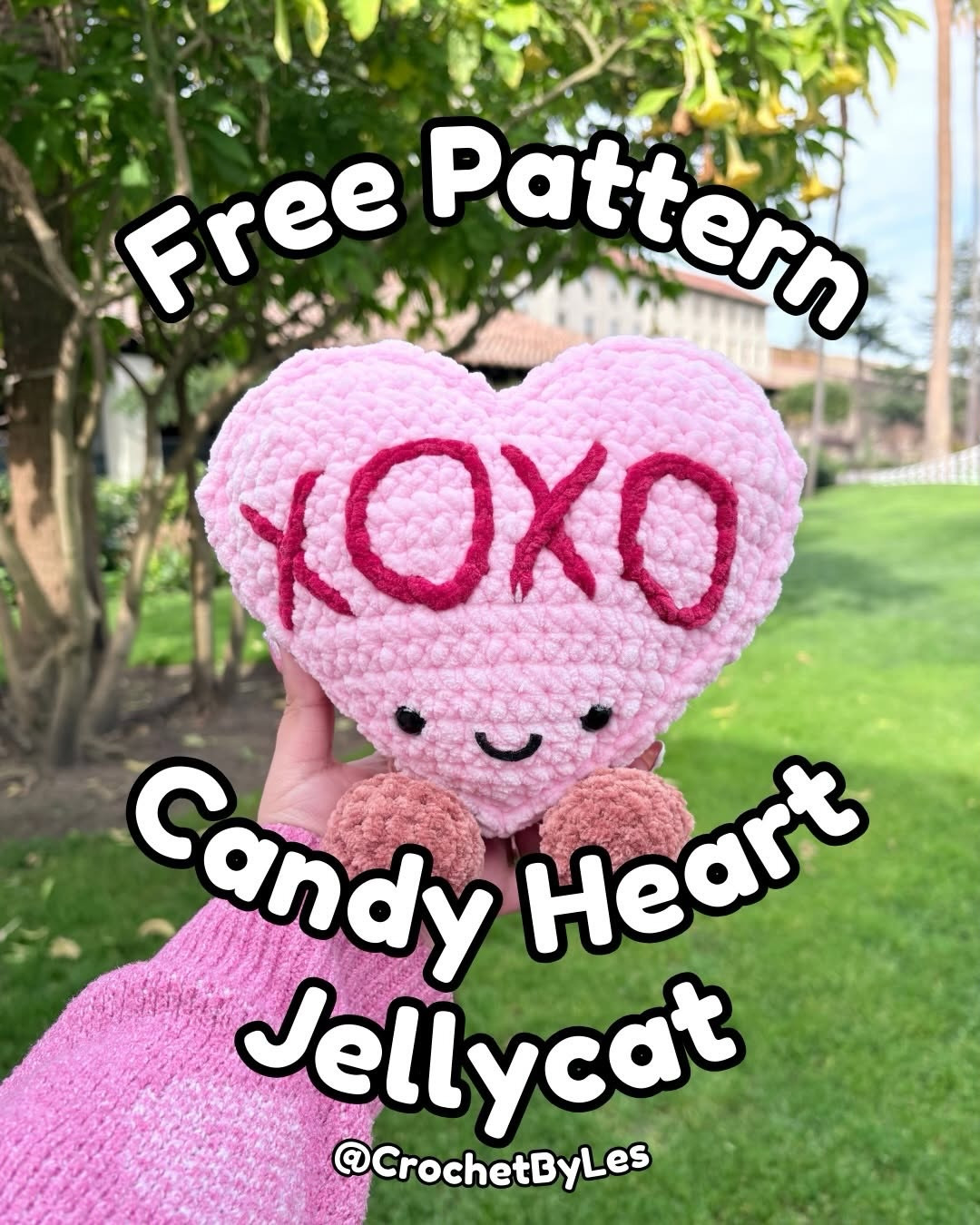 Free Crochet Pattern: Pink Candy Heart Jellycat Amigurumi with XOXO Design