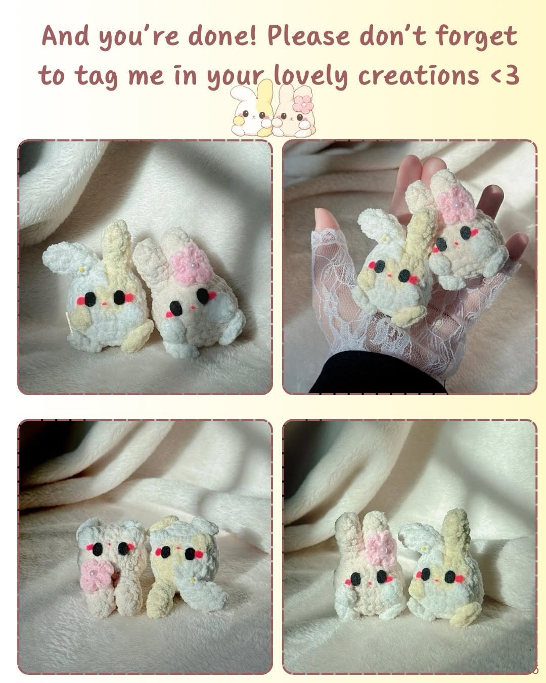 Free Crochet Pattern: Pocket Bunnies by Kushicrochets - Cute Mini Amigurumi Rabbits with Plush Yarn
