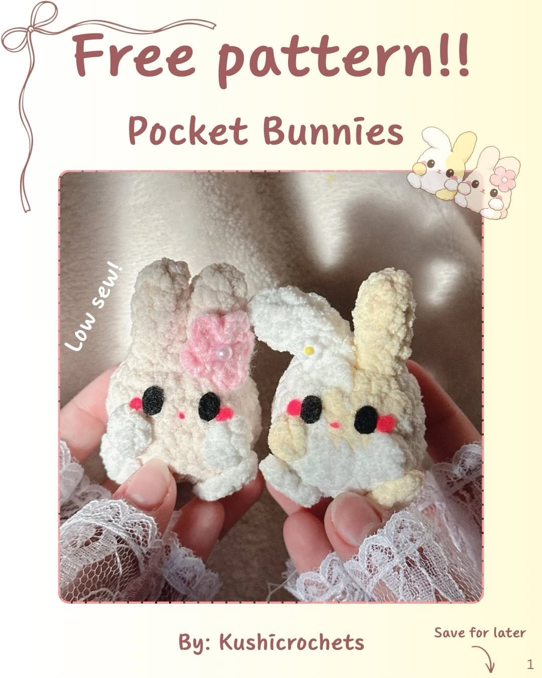 Free Crochet Pattern: Pocket Bunnies by Kushicrochets - Cute Mini Amigurumi Rabbits with Plush Yarn