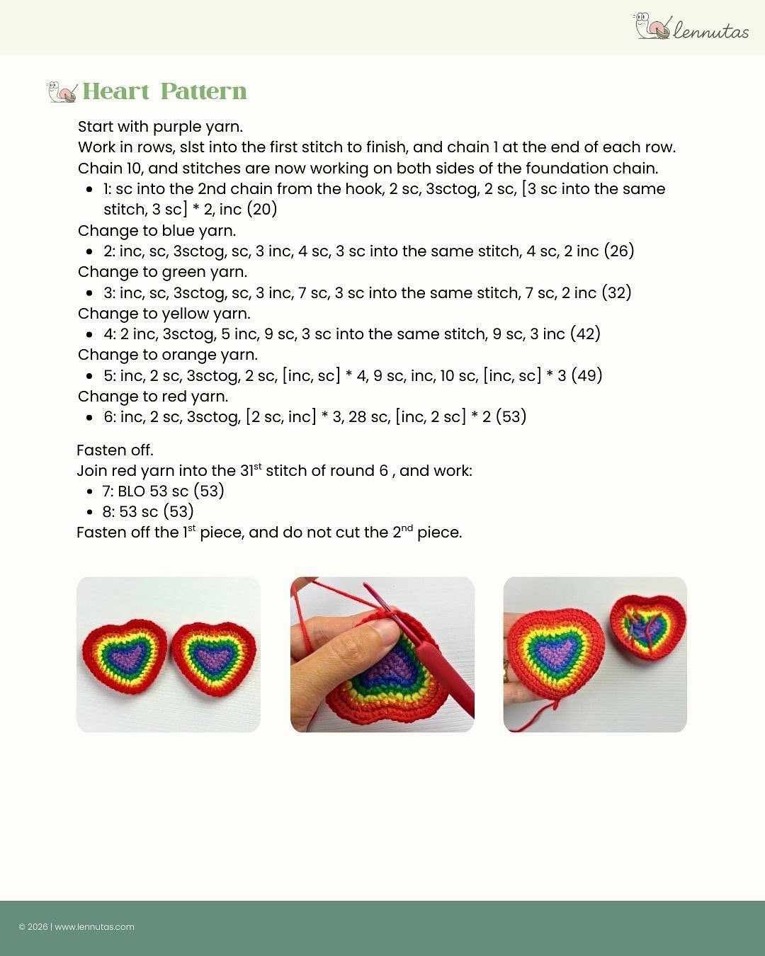 Free Crochet Pattern: Rainbow Heart Amigurumi by Lennutas - Colorful DIY Tutorial