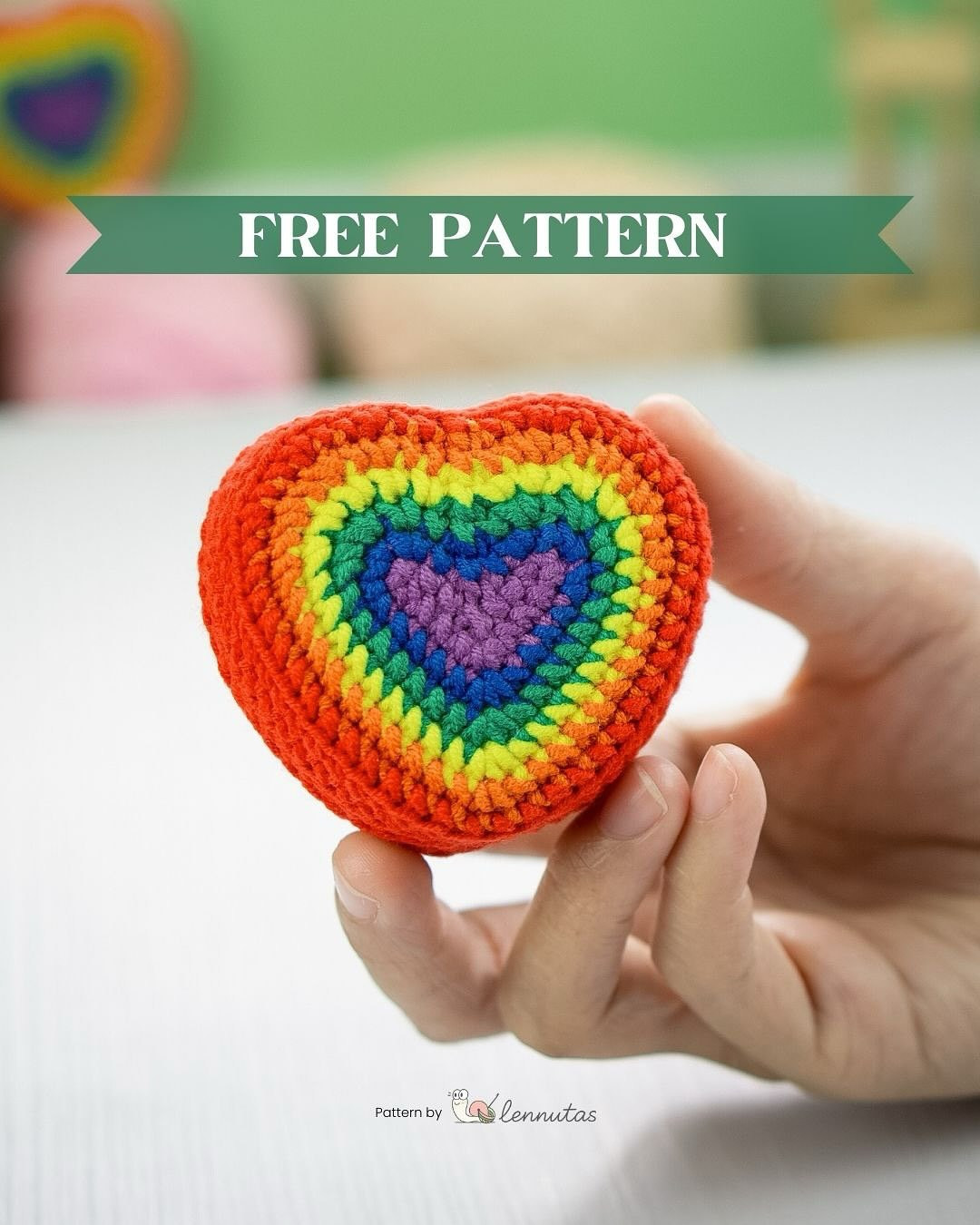 Free Crochet Pattern: Rainbow Heart Amigurumi by Lennutas - Colorful DIY Tutorial