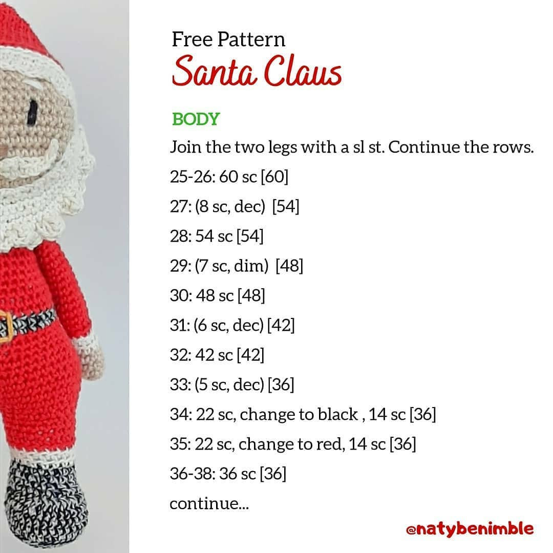 Free Crochet Pattern Santa Claus Amigurumi Doll with Detailed Instructions