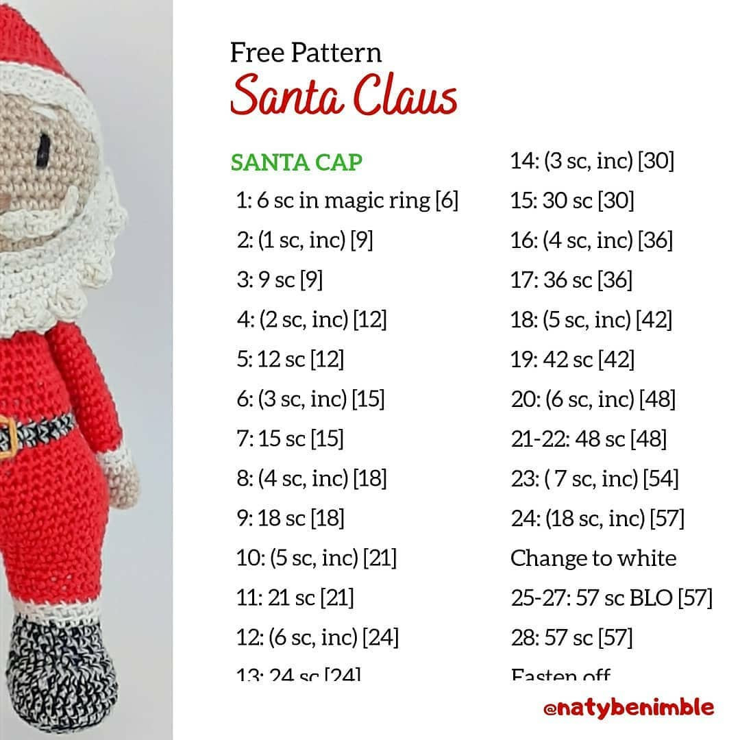 Free Crochet Pattern Santa Claus Amigurumi Doll with Detailed Instructions