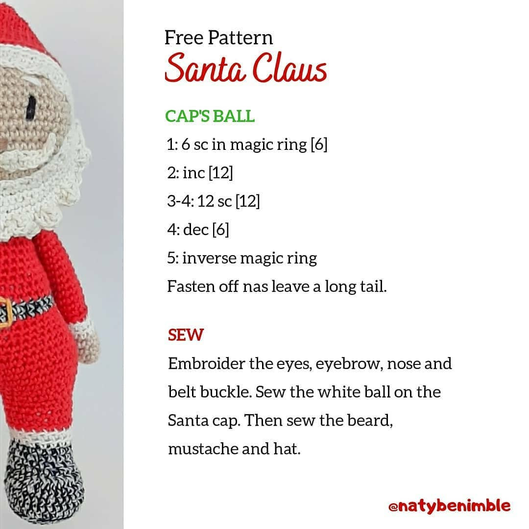 Free Crochet Pattern Santa Claus Amigurumi Doll with Detailed Instructions