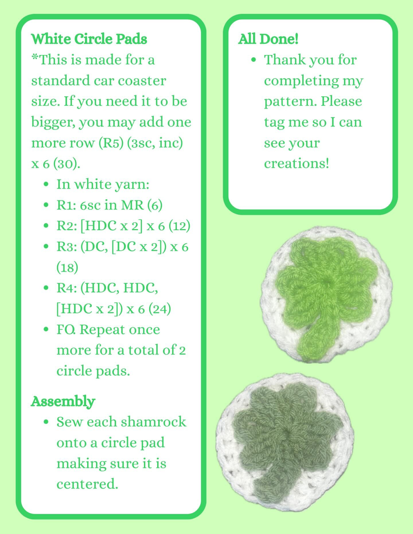 Free Crochet Pattern: Shamrock Car Coasters