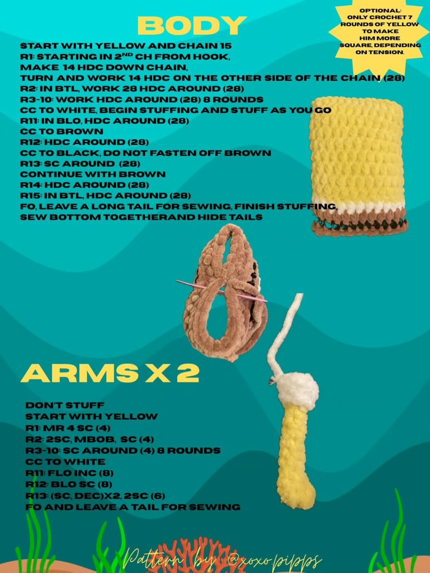 Free Crochet Pattern: Spongebob Squarepants Amigurumi Doll with Full Instructions