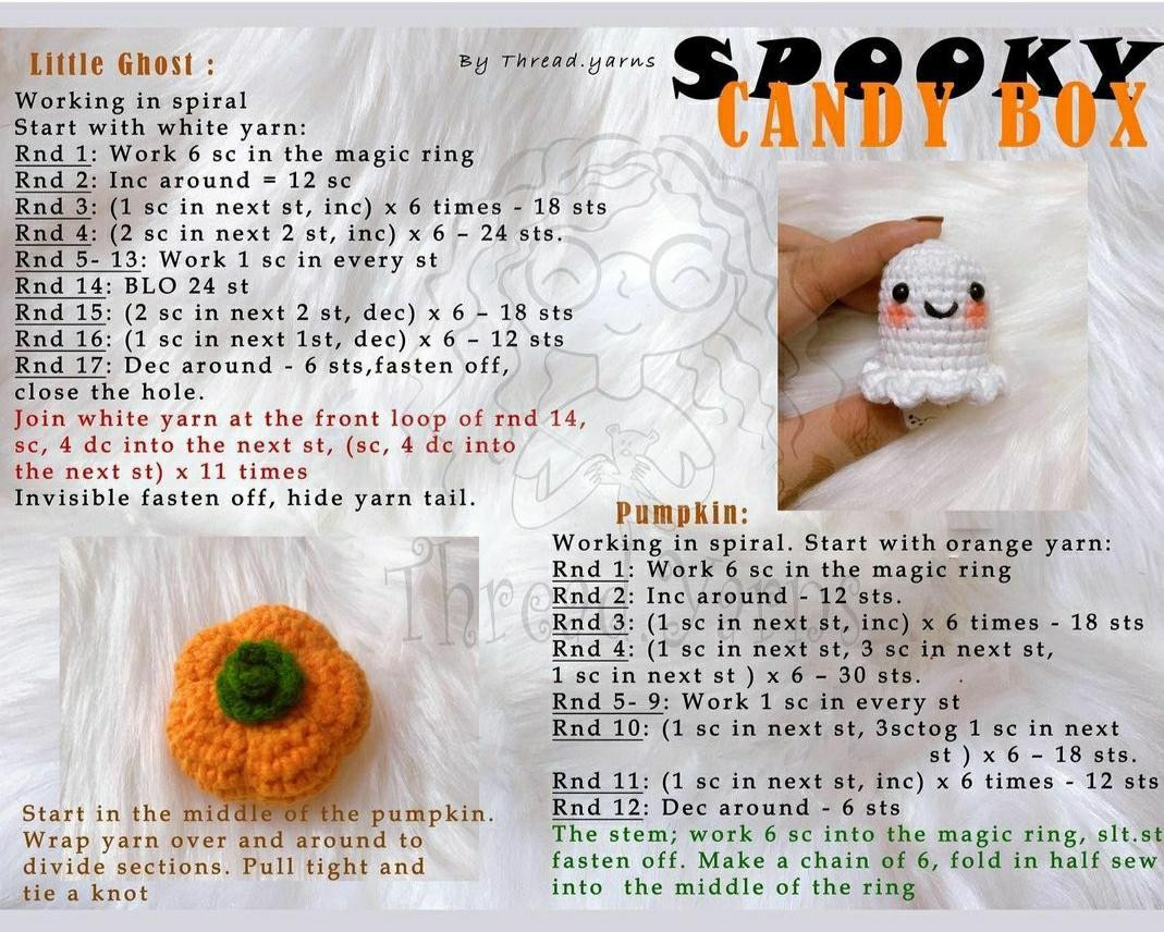 Free Crochet Pattern Spooky Candy Box Halloween Amigurumi by Thread.yarns