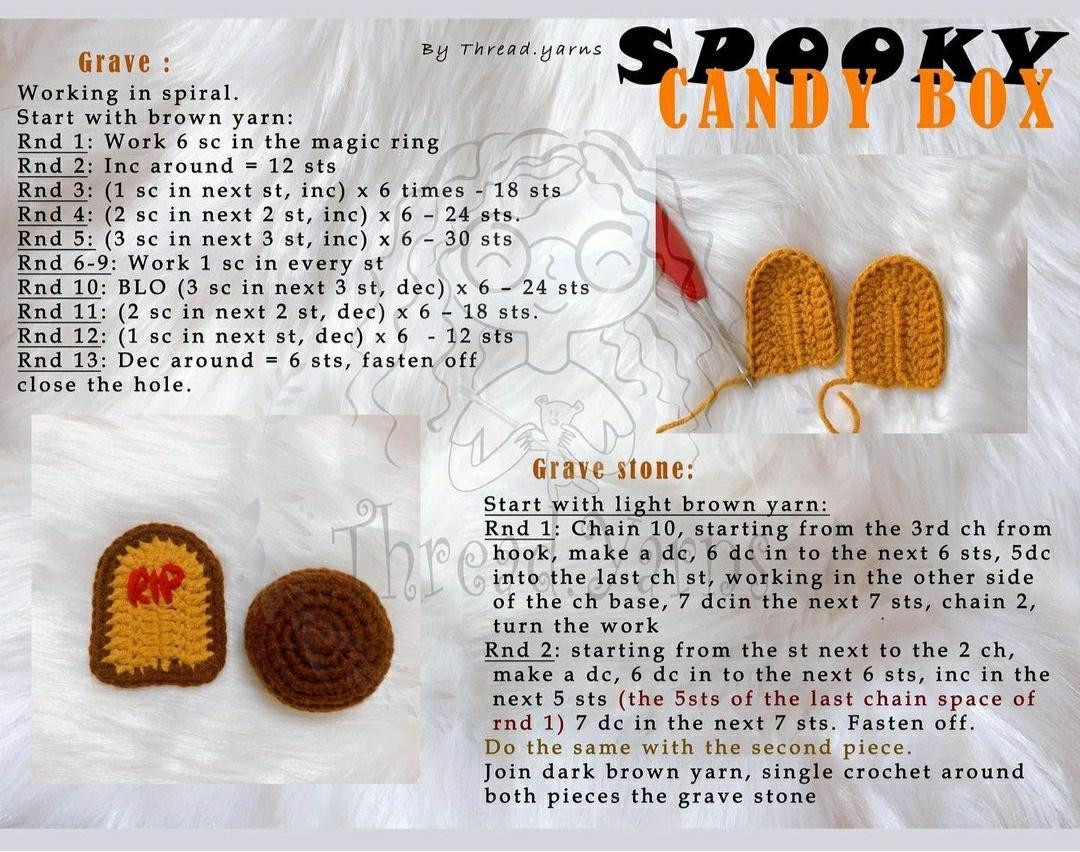 Free Crochet Pattern Spooky Candy Box Halloween Amigurumi by Thread.yarns