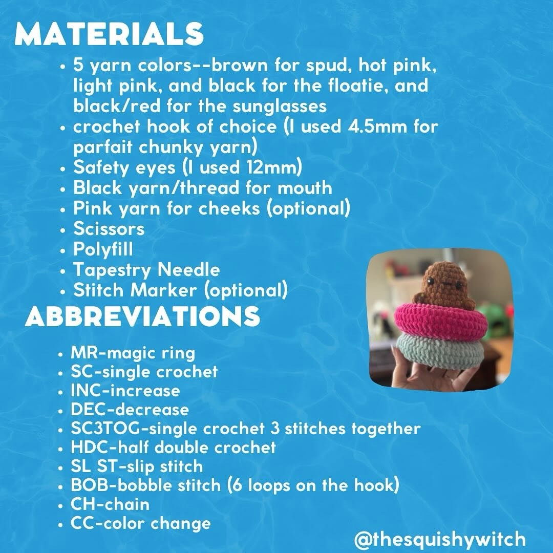 Free Crochet Pattern: Summer Spud Amigurumi with Pool Floatie and Sunglasses
