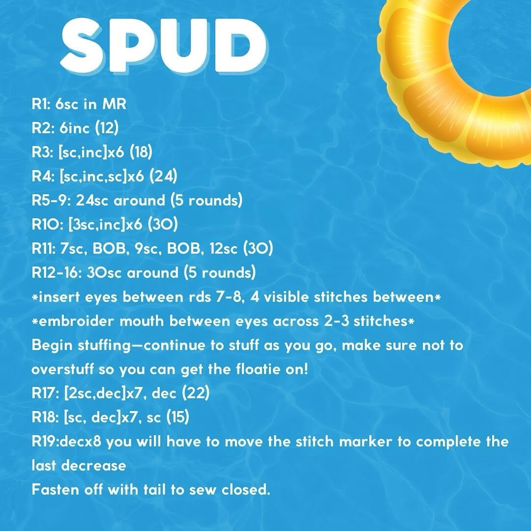Free Crochet Pattern: Summer Spud Amigurumi with Pool Floatie and Sunglasses