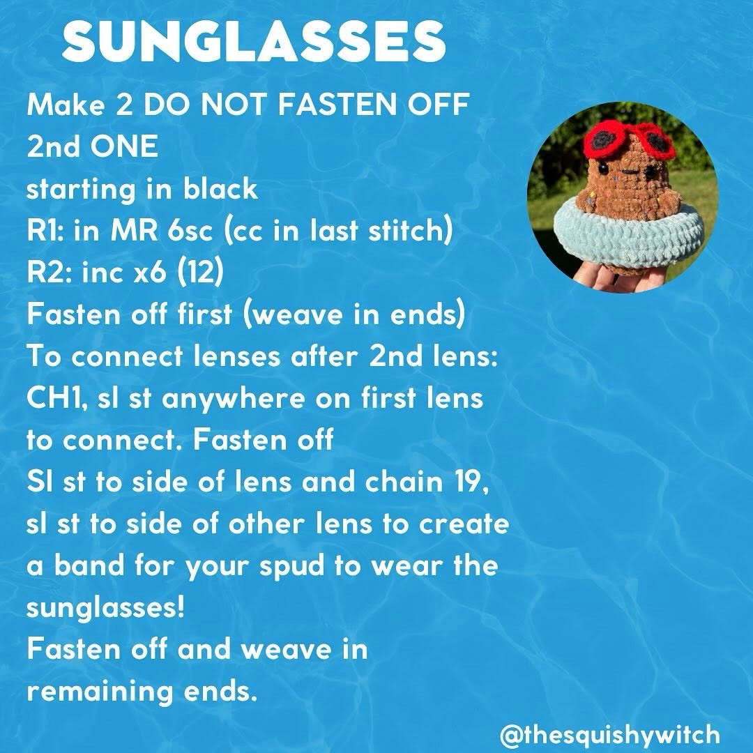 Free Crochet Pattern: Summer Spud Amigurumi with Pool Floatie and Sunglasses