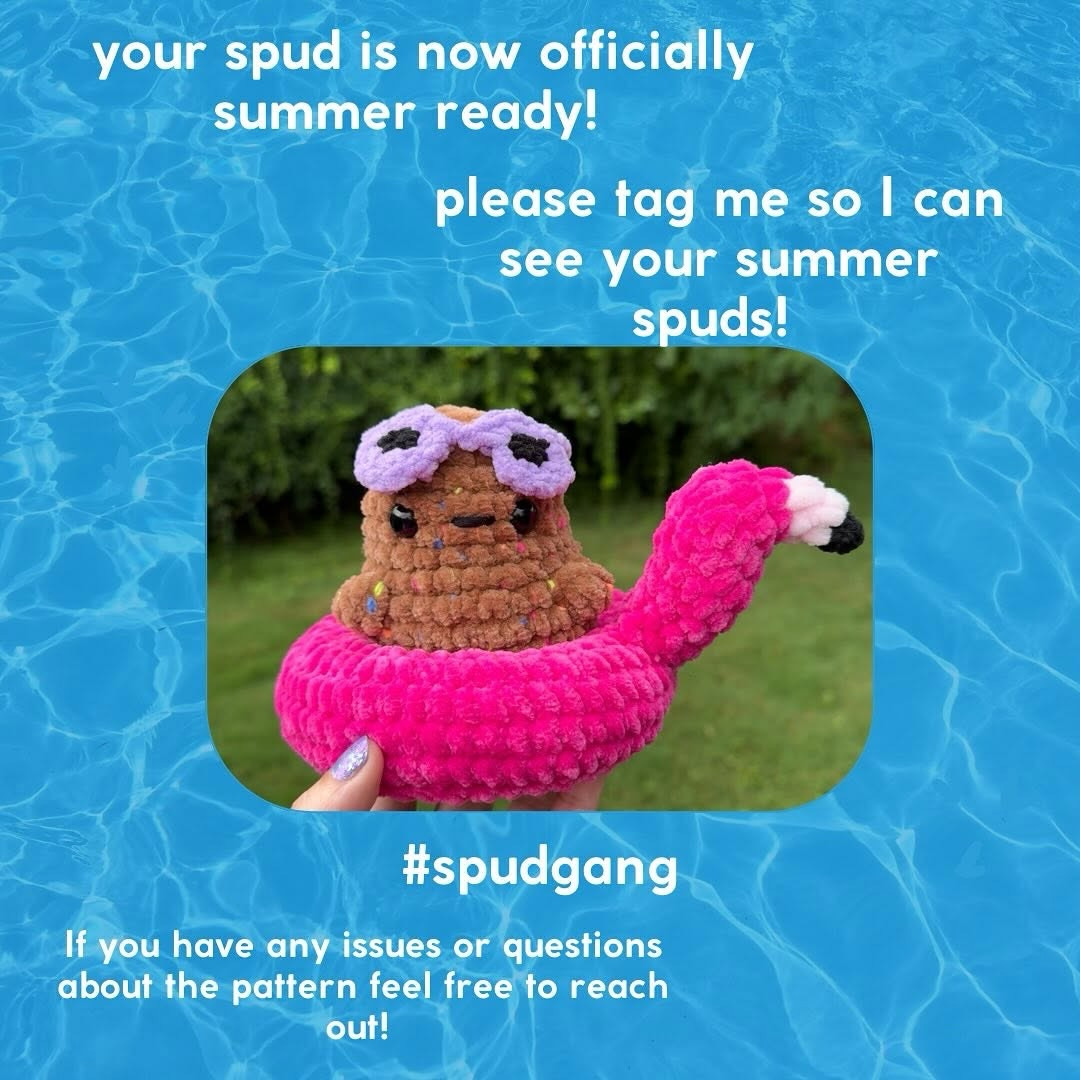 Free Crochet Pattern: Summer Spud Amigurumi with Pool Floatie and Sunglasses