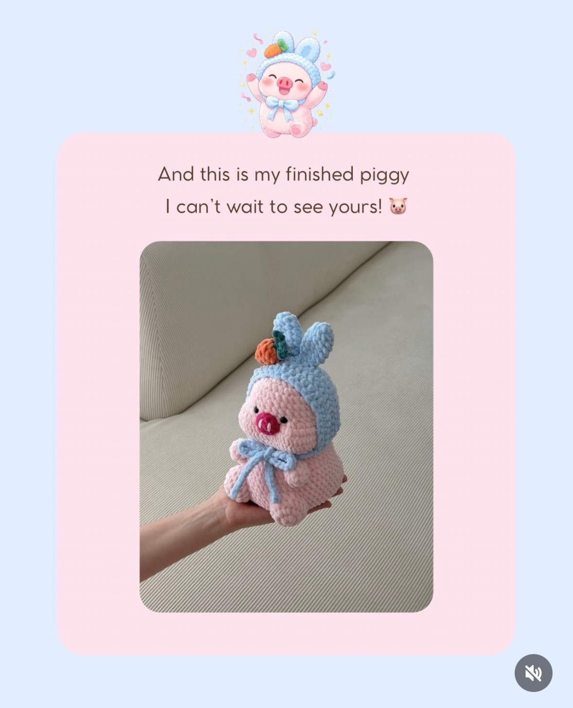 Free Crochet Pattern: Sweet Pink Piggy with Bunny Hat and Carrot