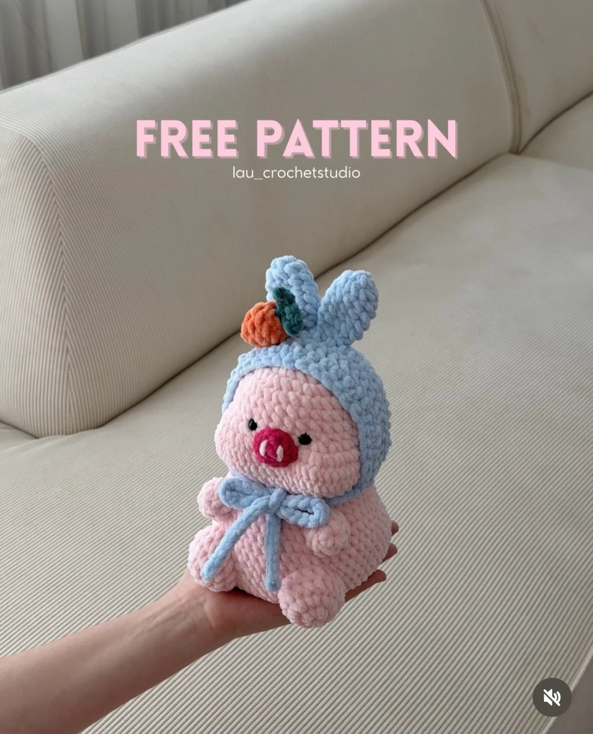 Free Crochet Pattern: Sweet Pink Piggy with Bunny Hat and Carrot