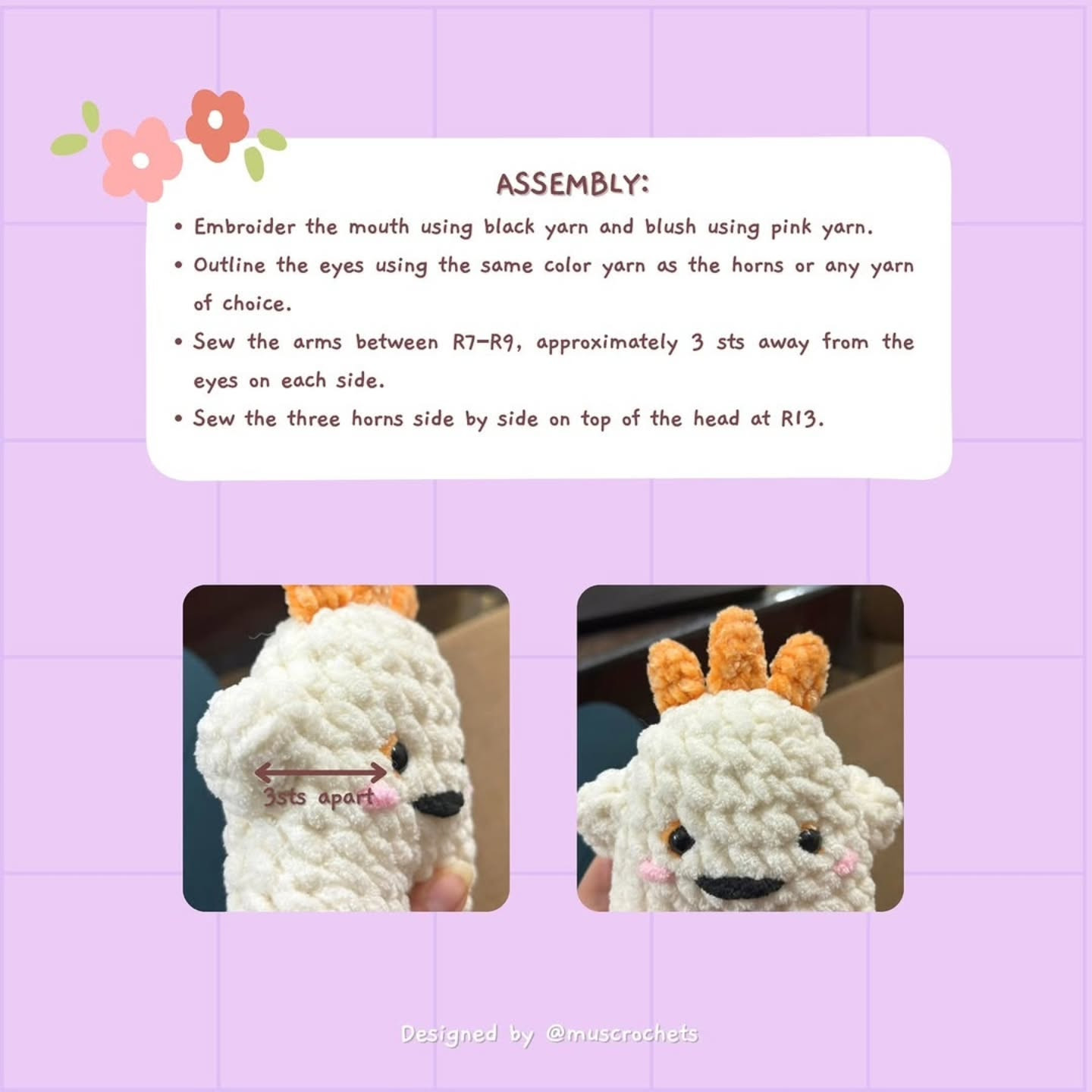 Free Crochet Pattern Trixie: Cute White Amigurumi Monster with Orange Horns