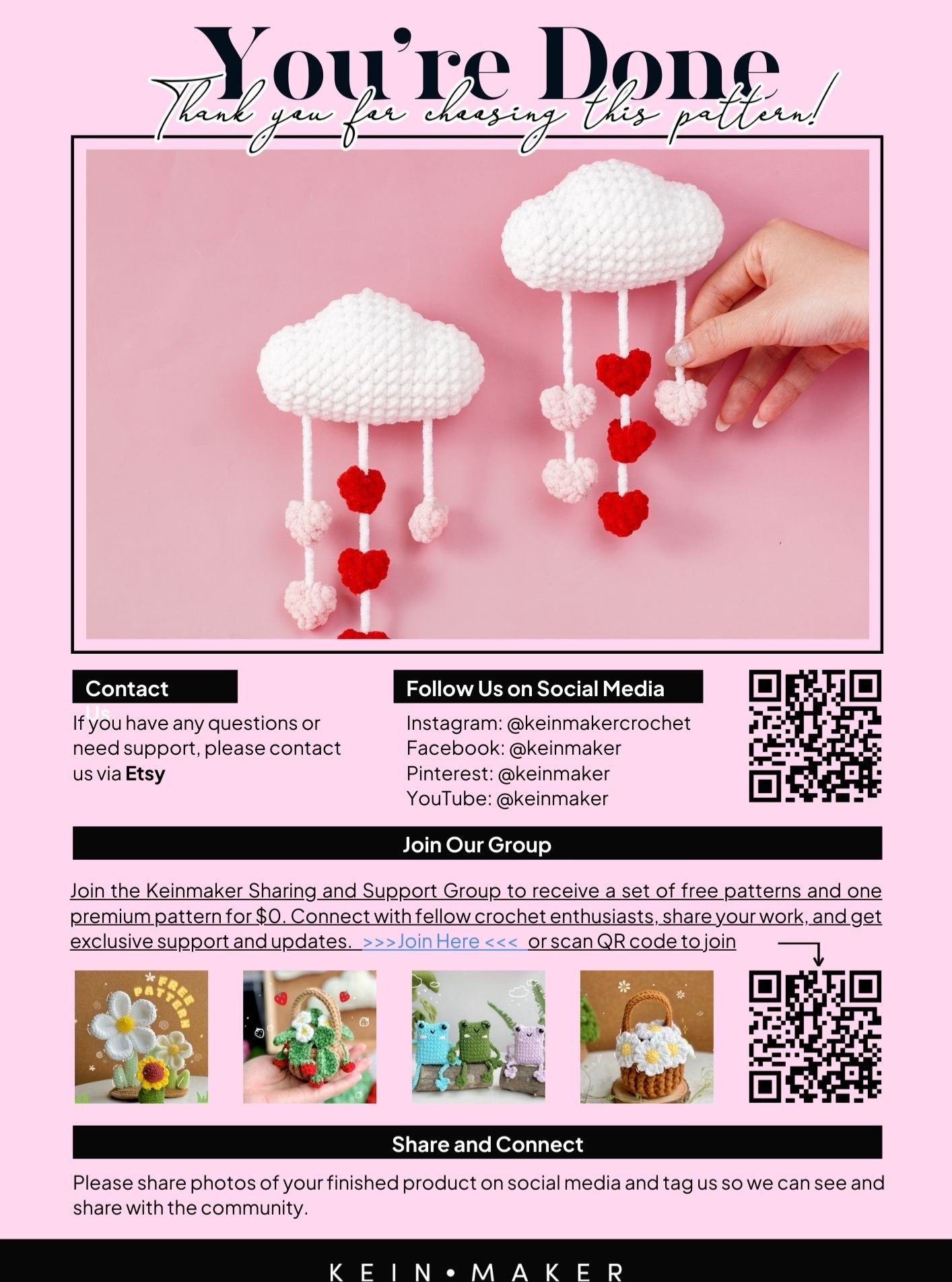 Free Crochet Pattern: Valentine's Cloud with Hanging Hearts