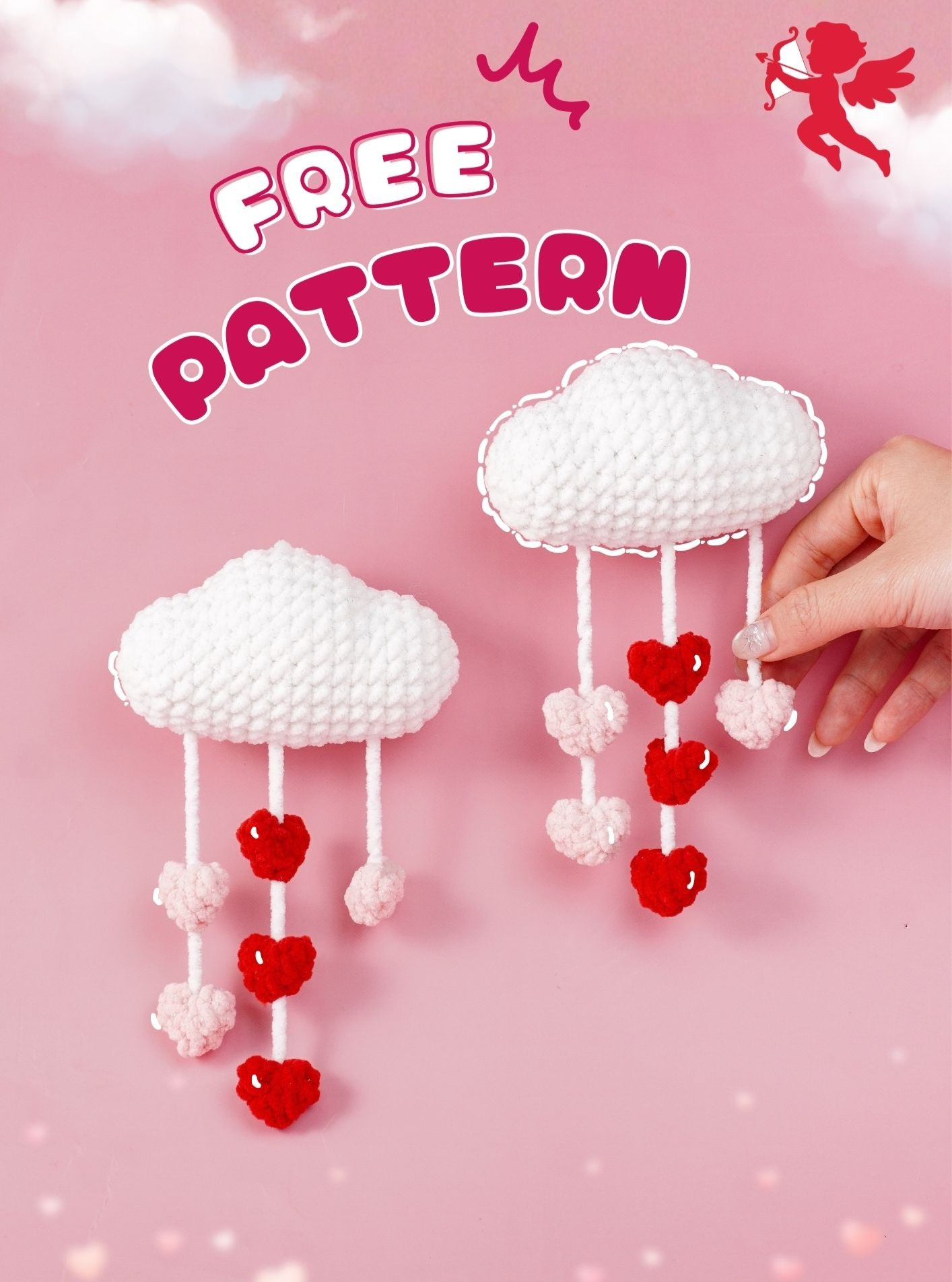 Free Crochet Pattern: Valentine's Cloud with Hanging Hearts