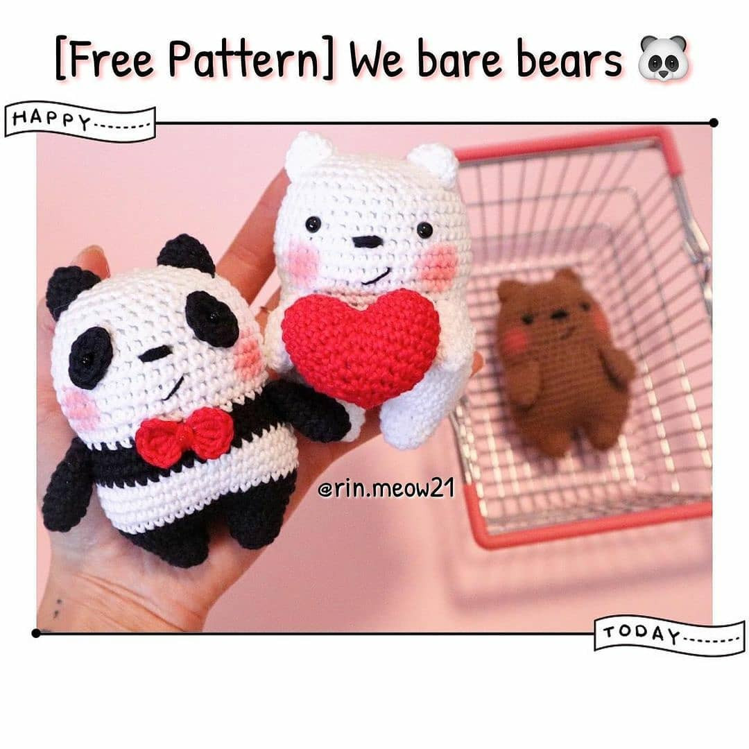 Free Crochet Pattern We Bare Bears Amigurumi - Panda, Polar Bear, Grizzly
