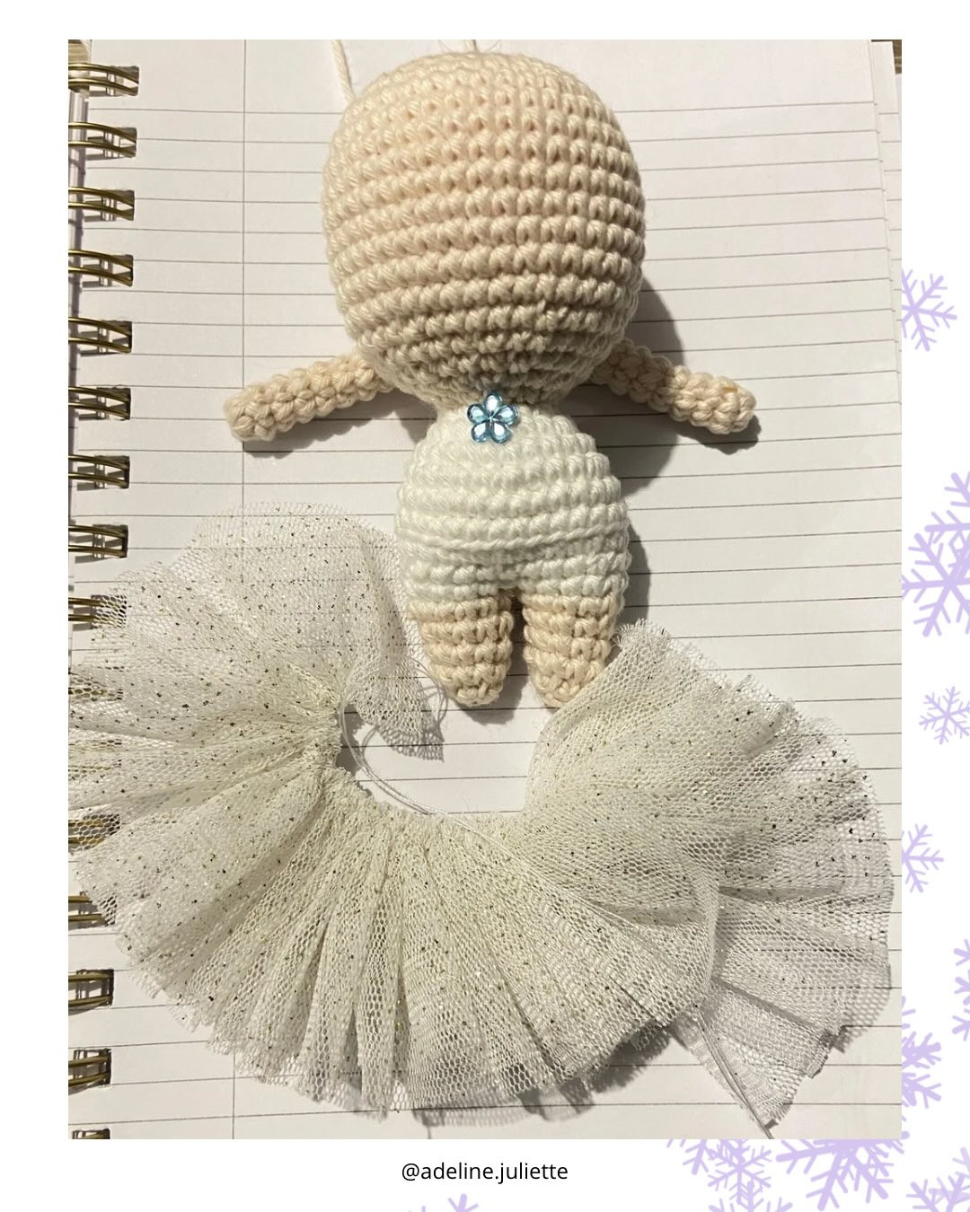 Free Crochet Pattern: Winter Fairy Amigurumi Doll with Blue Hat and Flower Bouquet