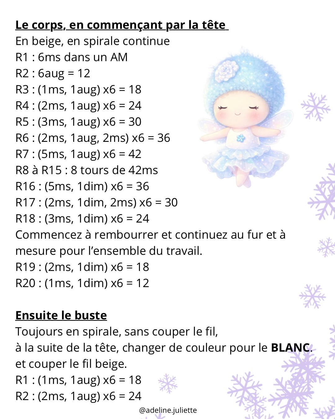 Free Crochet Pattern: Winter Fairy Amigurumi Doll with Blue Hat and Flower Bouquet