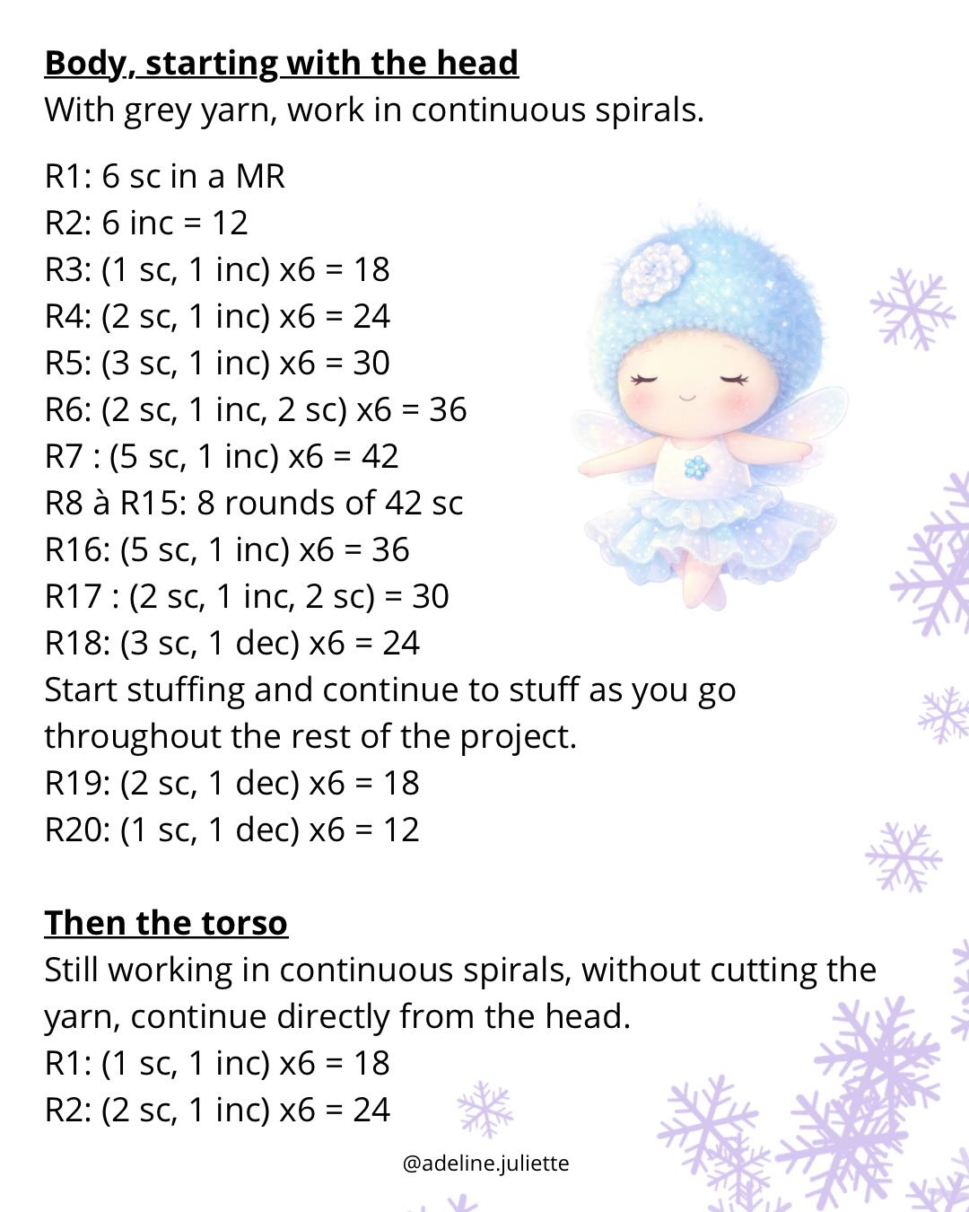 Free Crochet Pattern: Winter Fairy Amigurumi Doll with Blue Hat and Flower Bouquet