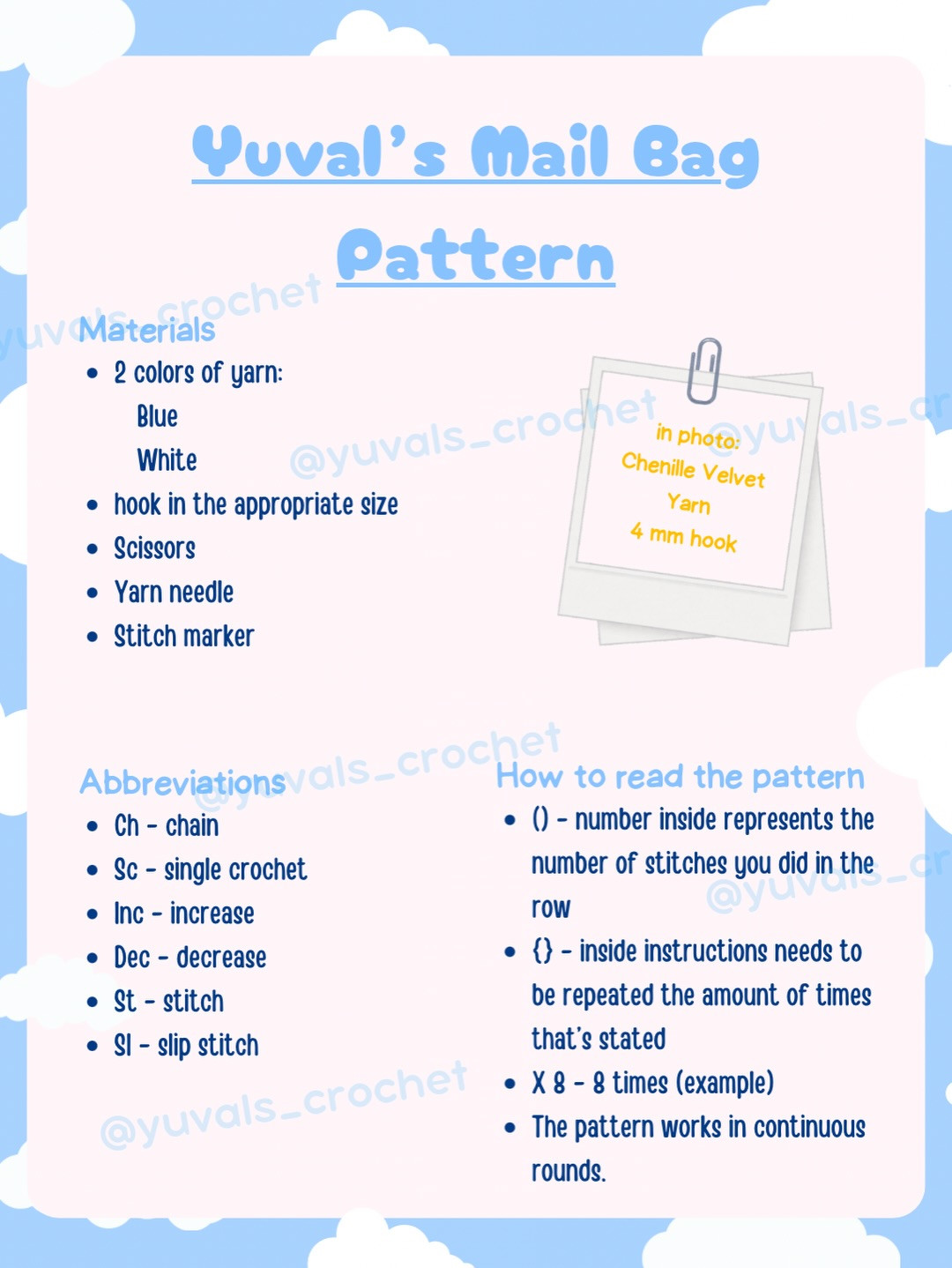 Free Crochet Pattern: Yuval's Mail Bag for Penguin Doll using Chenille Velvet Yarn