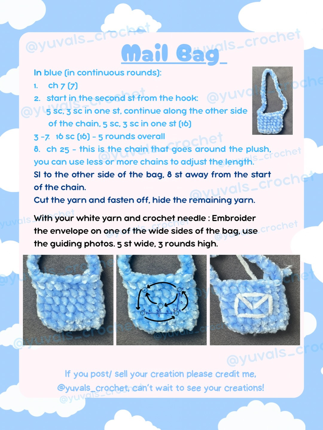 Free Crochet Pattern: Yuval's Mail Bag for Penguin Doll using Chenille Velvet Yarn